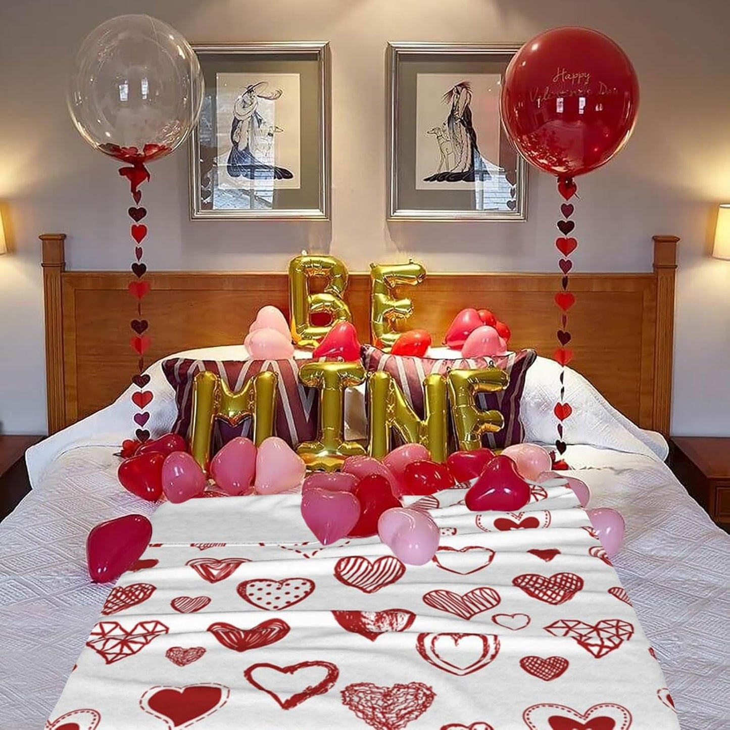 Valentine's Day Red Love Hearts Blanket, Lightweight Anti-Pilling Fleece Blanket, Wedding Anniversary Birthday Gifts for Wife Girlfriend, Soft Throw Blankets for Bed Couch Sofa Chair, 60 x 50 Inch
