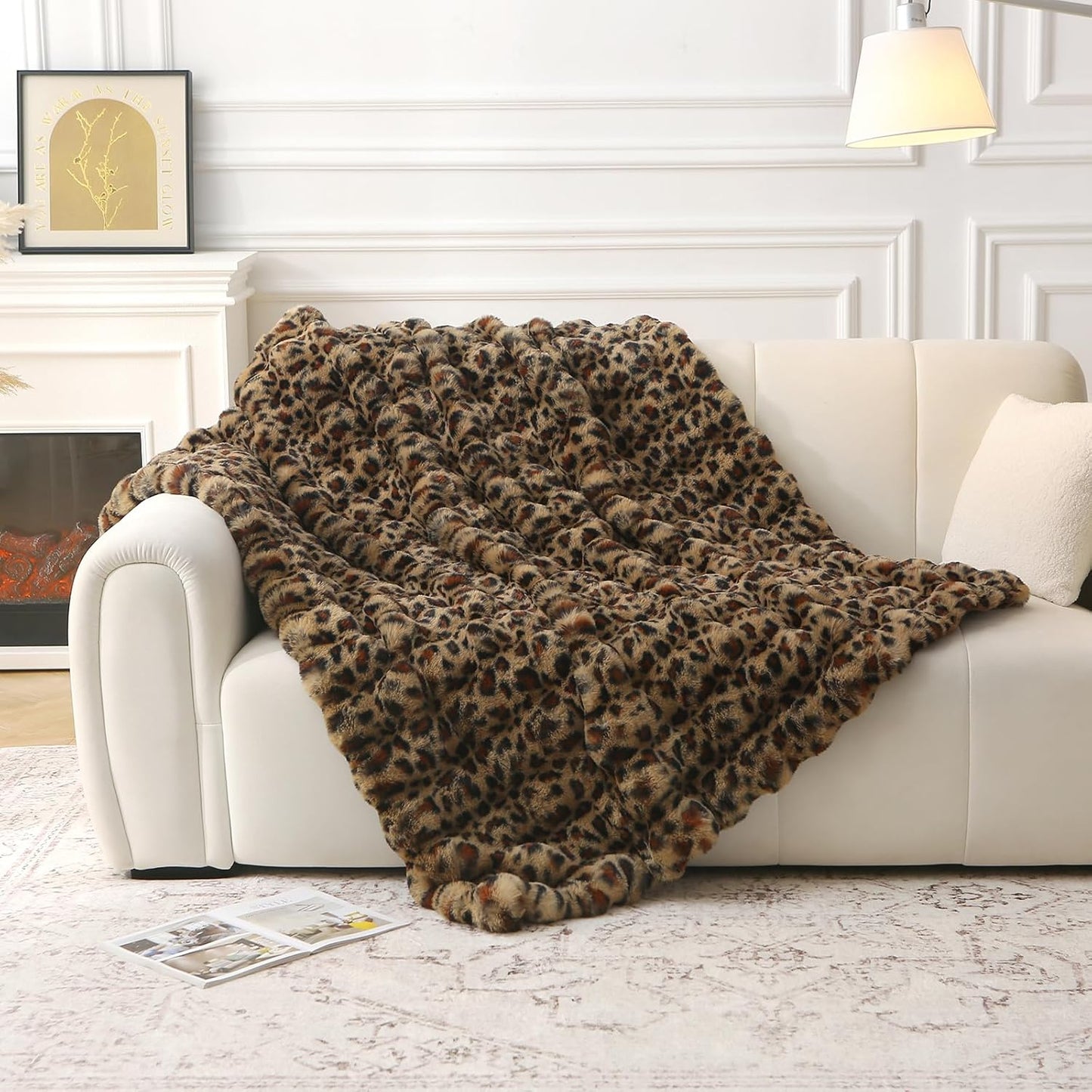 MERRYLIFE Luxury Thick Plush Cheetah Print Faux Rabbit Fur Throw Blanket Ultra-Plush Cozy Soft Decorative Blanket Use for Couch Bed Travel (Cheetah, 60"*80")