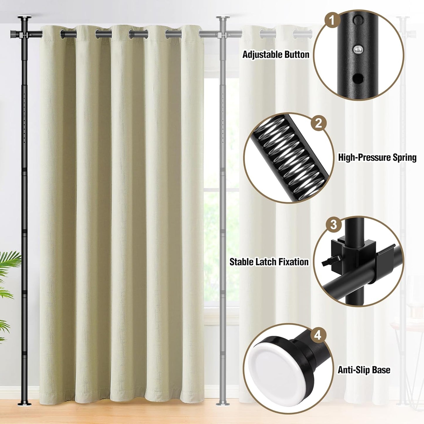 Room Divider Curtain Rod, No Drilling Tension Rod for Room Separation, Adjustable 4-10ft(H) 30-147"(W) Heavy Duty Floor to Ceiling Wall Divider Space Partition Privacy Separator for Dorm Office, Black