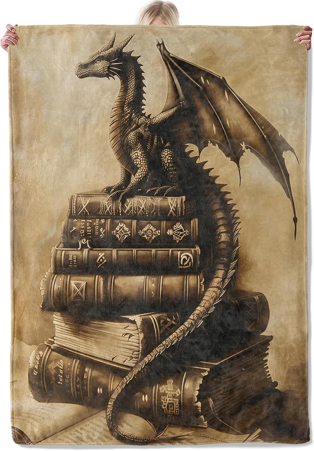 Dragon and Books Throw Blanket Gifts for Women Adults Girls, Soft Fuzzy Warm Cozy Flannel Blankets for Bedroom, Travel, Couch, Home Decor 60x80 in