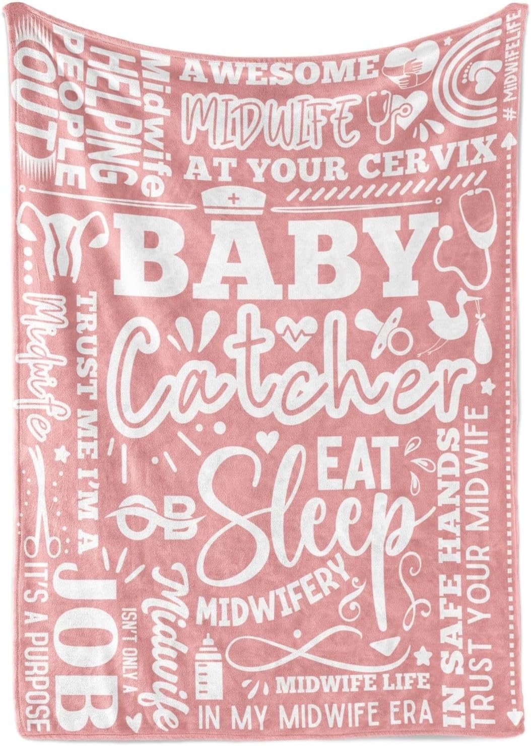 Midwife Gifts, Midwife Blanket, Midwife Appreciation Birthday for Women, Moms, Coworkers, Labor Devliery Nurses, Dula Nurses, OB, Flannel Throw Blanket 50x65 Inches - Baby Catcher