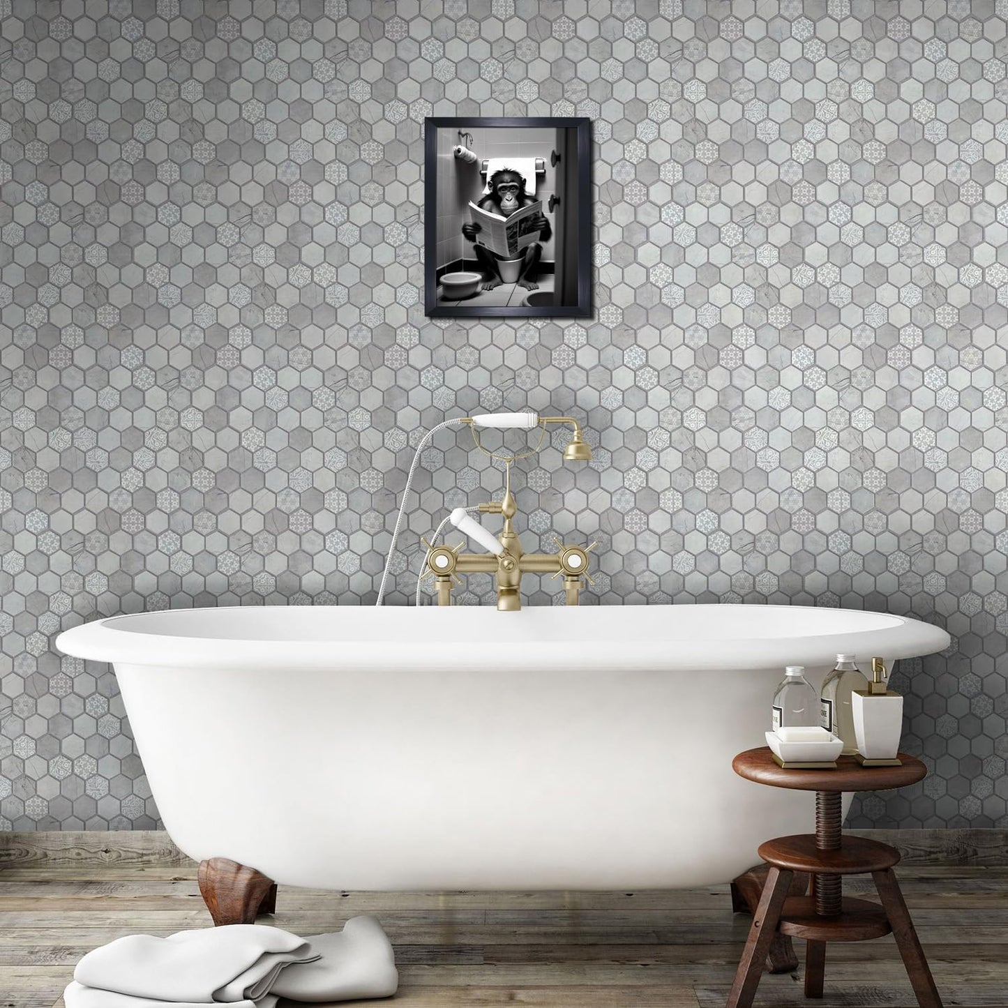 Medpol Funny Gorilla Bathroom black DKIOd wall art Cute Monkey In Toilet Reading Newspaper Poster Black and White Animal Prints Aesthetic Bathroom DKIO 08x10in Wall Decor