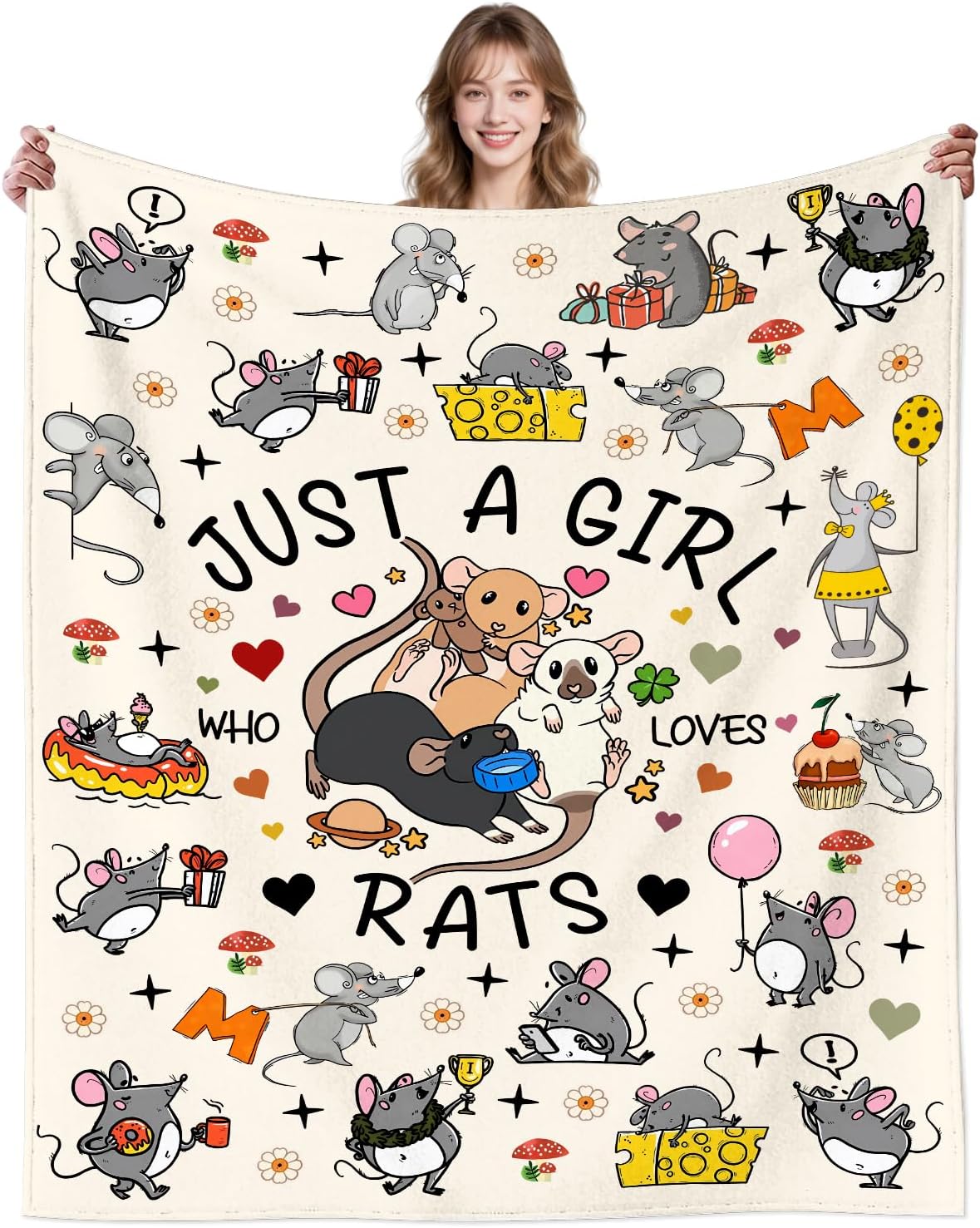Cute Mouse Rat Blanket Gifts for Women Kids Rat Lovers Adults,Flannel Rats Blankets and Throws for Birthday 50"x40"