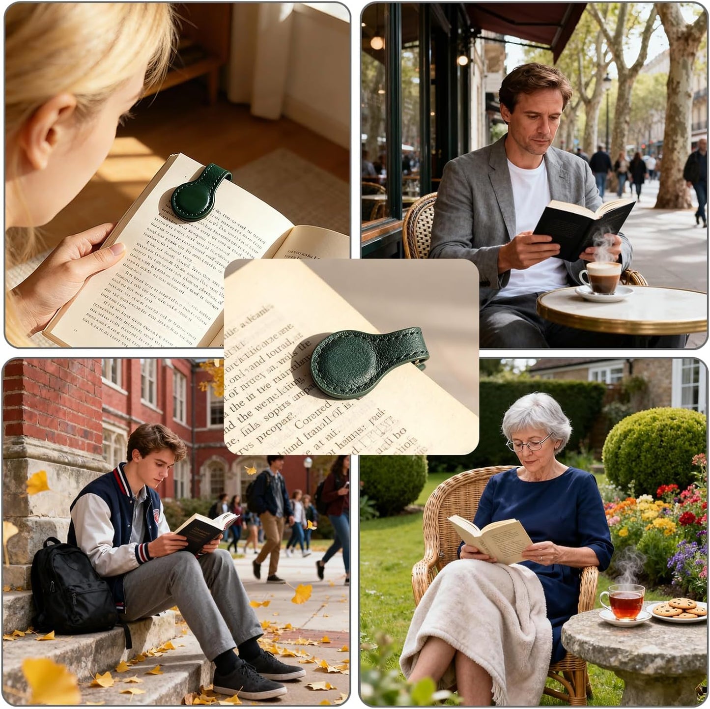 2 Pcs Leather Magnetic Bookmarks, Genuine Leather Strong Magnet Book Clips for Reading, Page Markers for Women Men Book Lovers Readers, Page Holder for Keeping Books Open (Green)
