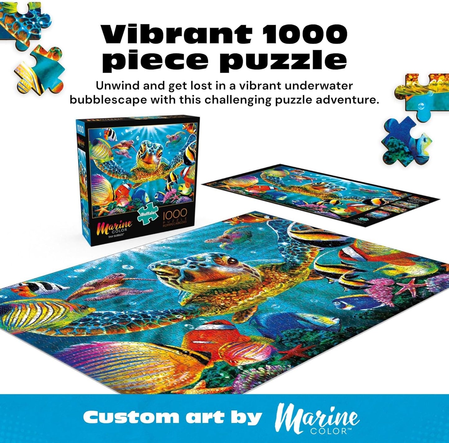 Buffalo Games - Tiny Bubbles - Steve Sundram - 1000 Piece Jigsaw Puzzle for Adults - Vibrant Underwater Scene - Challenging Puzzle Perfect for Game Nights - Finished Size is 26.75 x 19.75