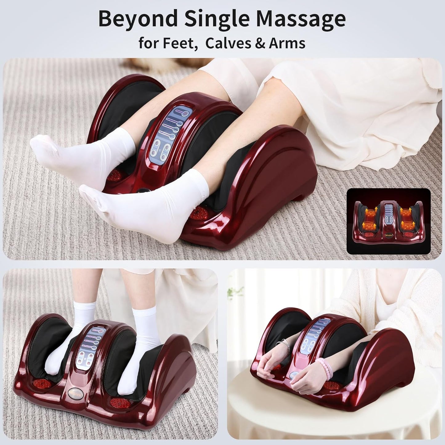 Foot Massager with Heat, Shiatsu Foot Massager for Circulation and Pain Relief and Heat Therapy, Ankle, Calves and Feet Massage with Deep Kneading Rolling, Gifts for Women Men Mother Father (RED)
