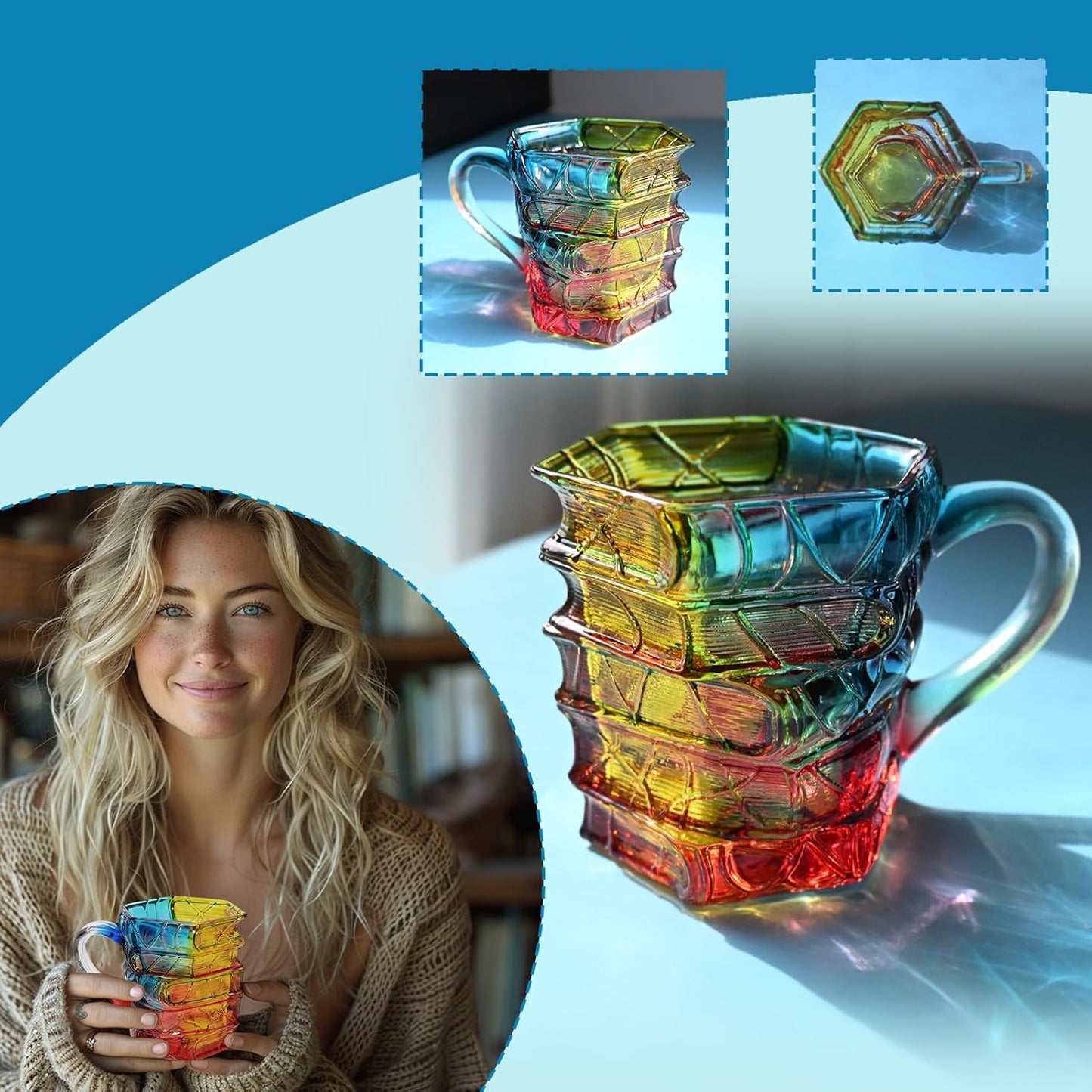 Painted Book Mug for Hot or Cold Brews 3D Paint Novelty Glass Books Coffee Mugs for Literature Lovers(Style A)