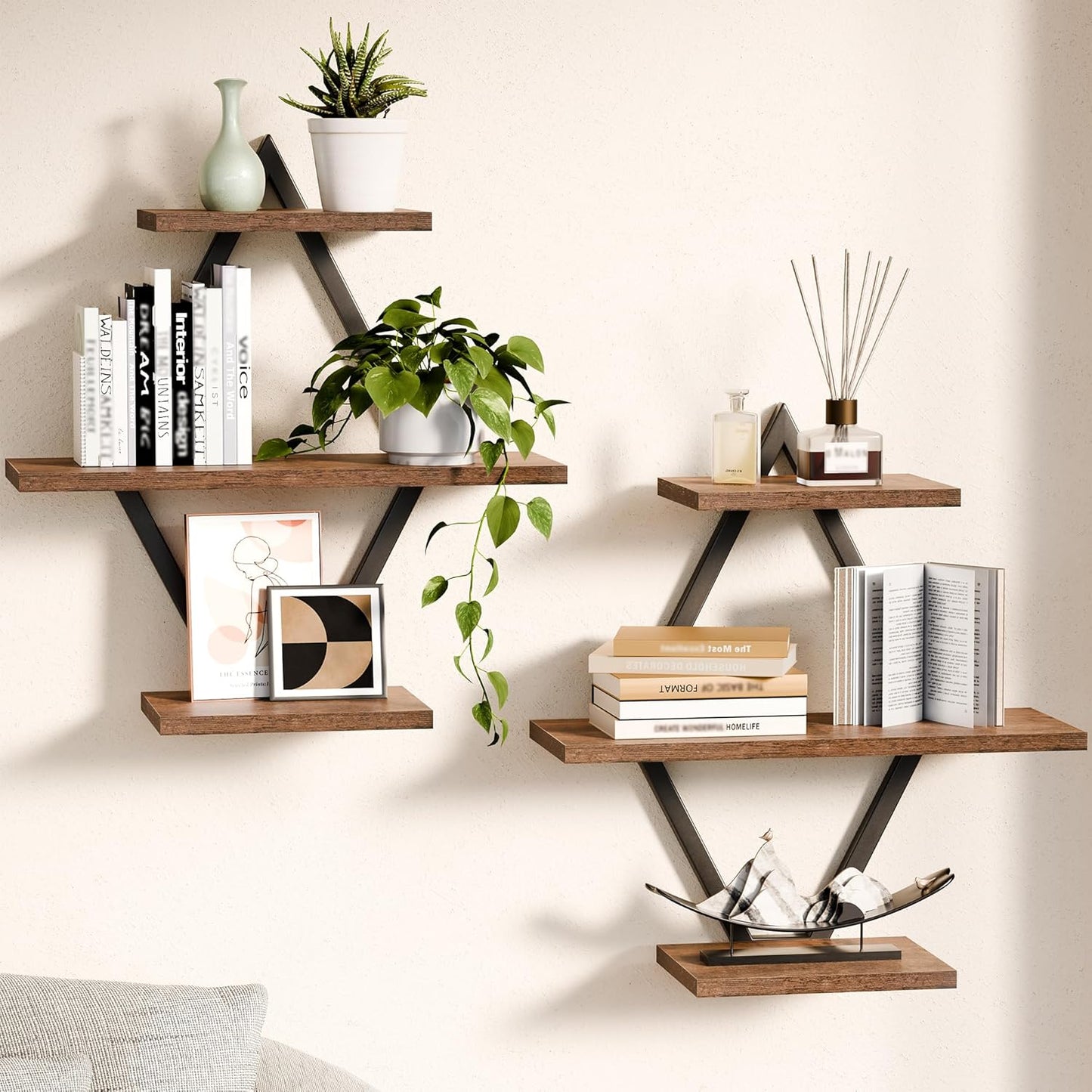 Floating Shelves, Wall Shelf Set of 2, Wall Mounted Shelves, 3-Tier Hanging Wall Shelves for Bathroom, Living Room, Bedroom, Kitchen, Office (Rustic Brown)