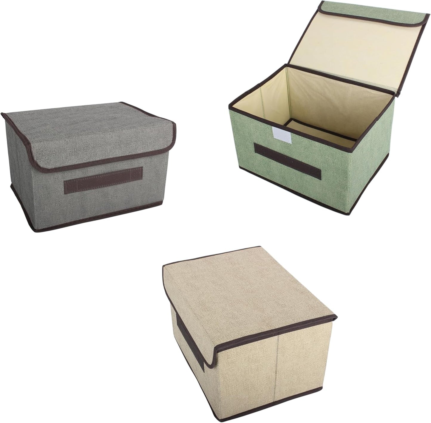 TONSHEN Foldable Hard Set of 3 (1 Gray+1 Green+1Beige) Storage Boxes Storing books, Clothing, Mini Underbed Storage Boxes (Small)