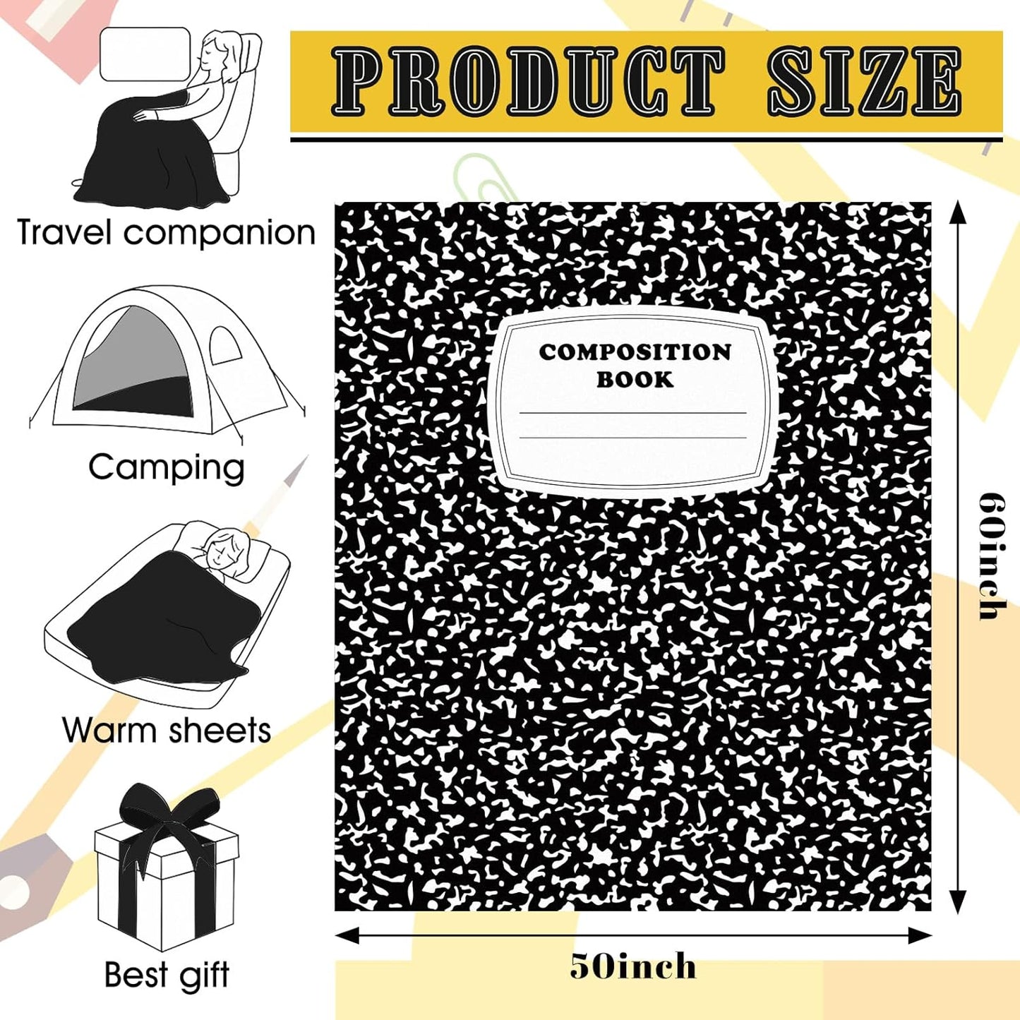 Moukeren Graduation Teacher Gifts for Women Men 60 x 50 Inches Composition Notebook Teacher Blanket Appreciation Gifts Funny Presents Blanket from Students for Educators Mentors Couch Room Sofa