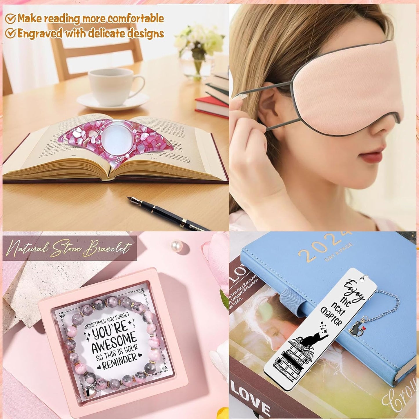 Hqvbvc 8 Pcs Book Lovers Gifts for Women Book Club Accessories Include 16oz Glass Cup Tote Bag Socks Keychain Bookmark Page Holder Birthday Gifts for Readers Librarians, Bookworms Teacher (8pcs)