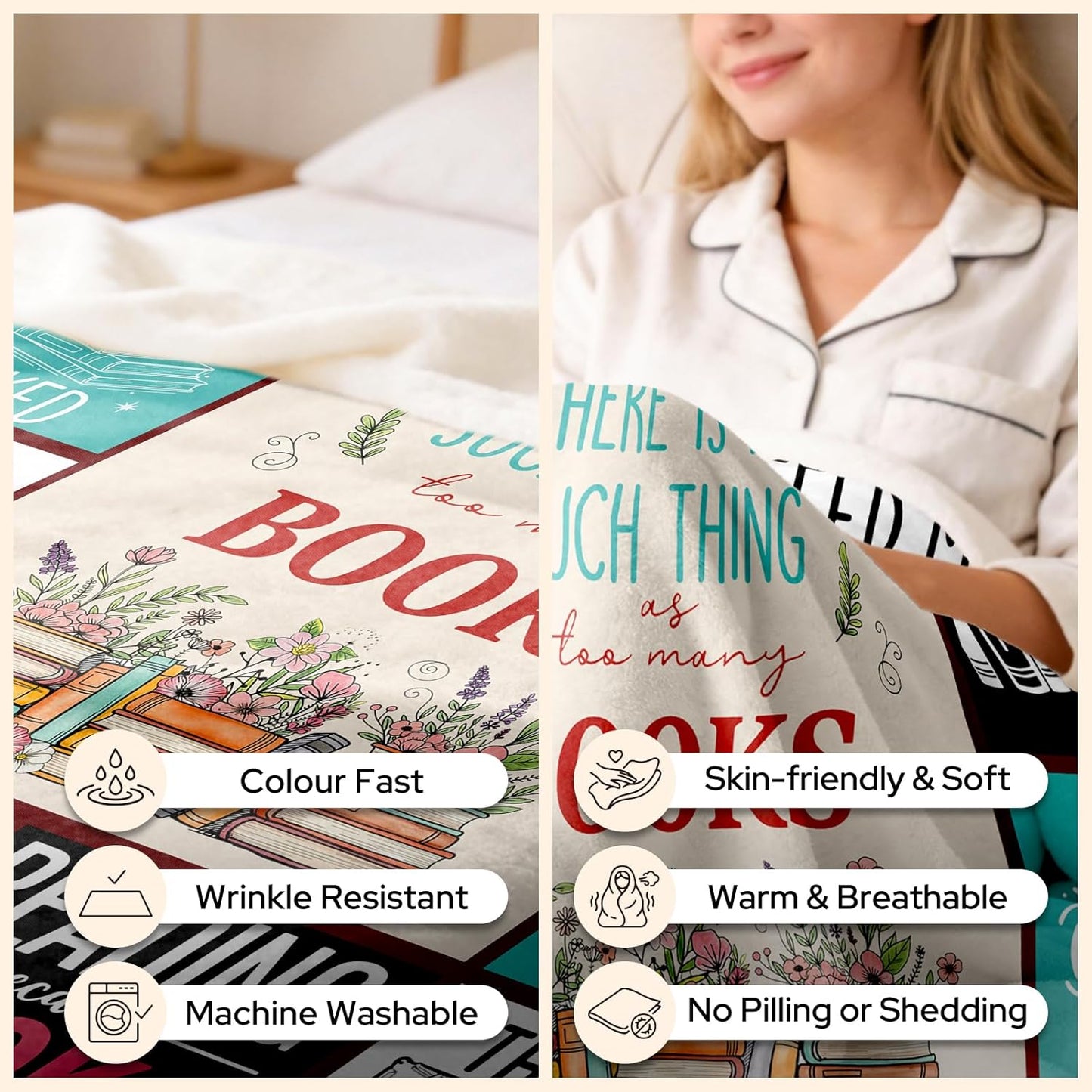 Book Lovers Gifts, Reading Blanket Gifts for Book Lovers, Reader Gifts for Birthday Christmas, Books Club Bookish Bookworm Librarian Teacher Gift, Soft Flannel Throw Blanket 60"x 50"