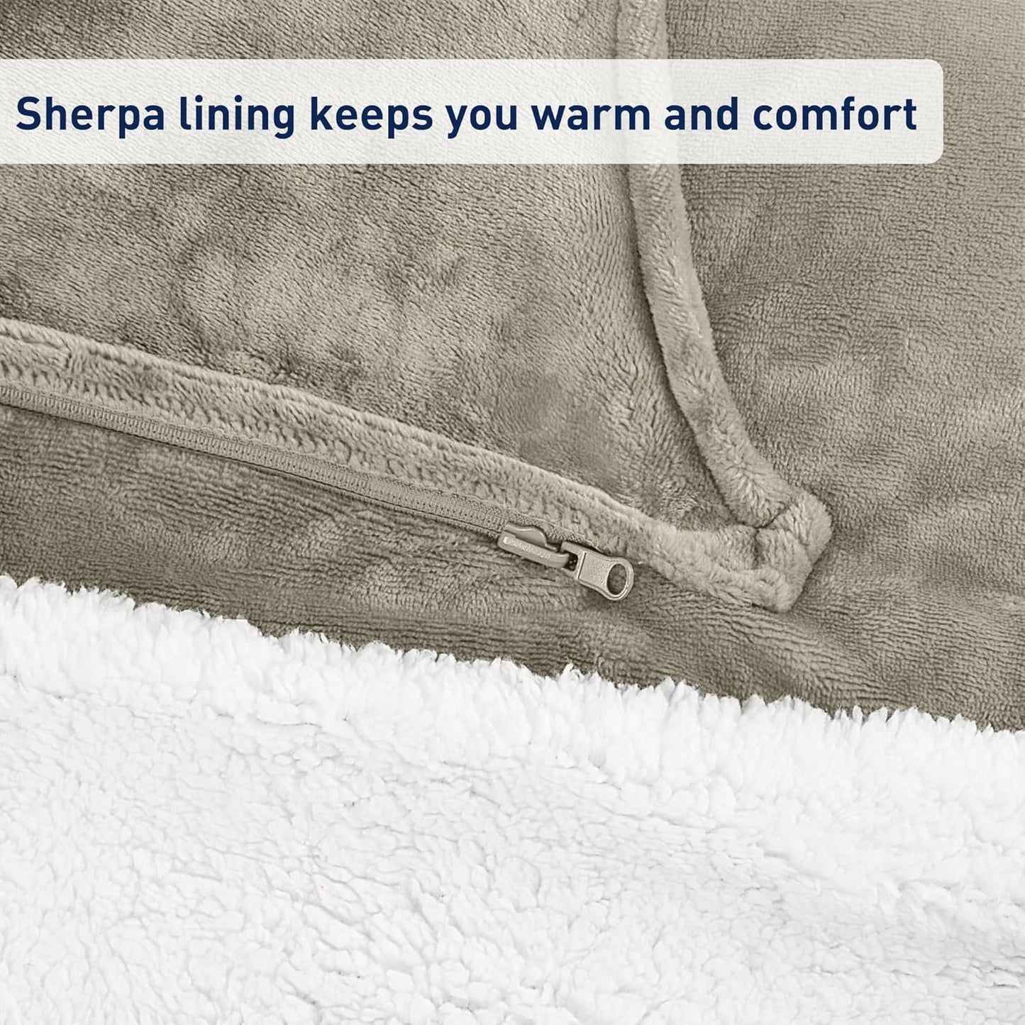 Catalonia Classic Sherpa Fleece Blanket with Sleeves, Super Soft Warm Cozy Wearable Blanket, Portable Travel Blanket Pillow, Gift for Women Men Adult, Camel