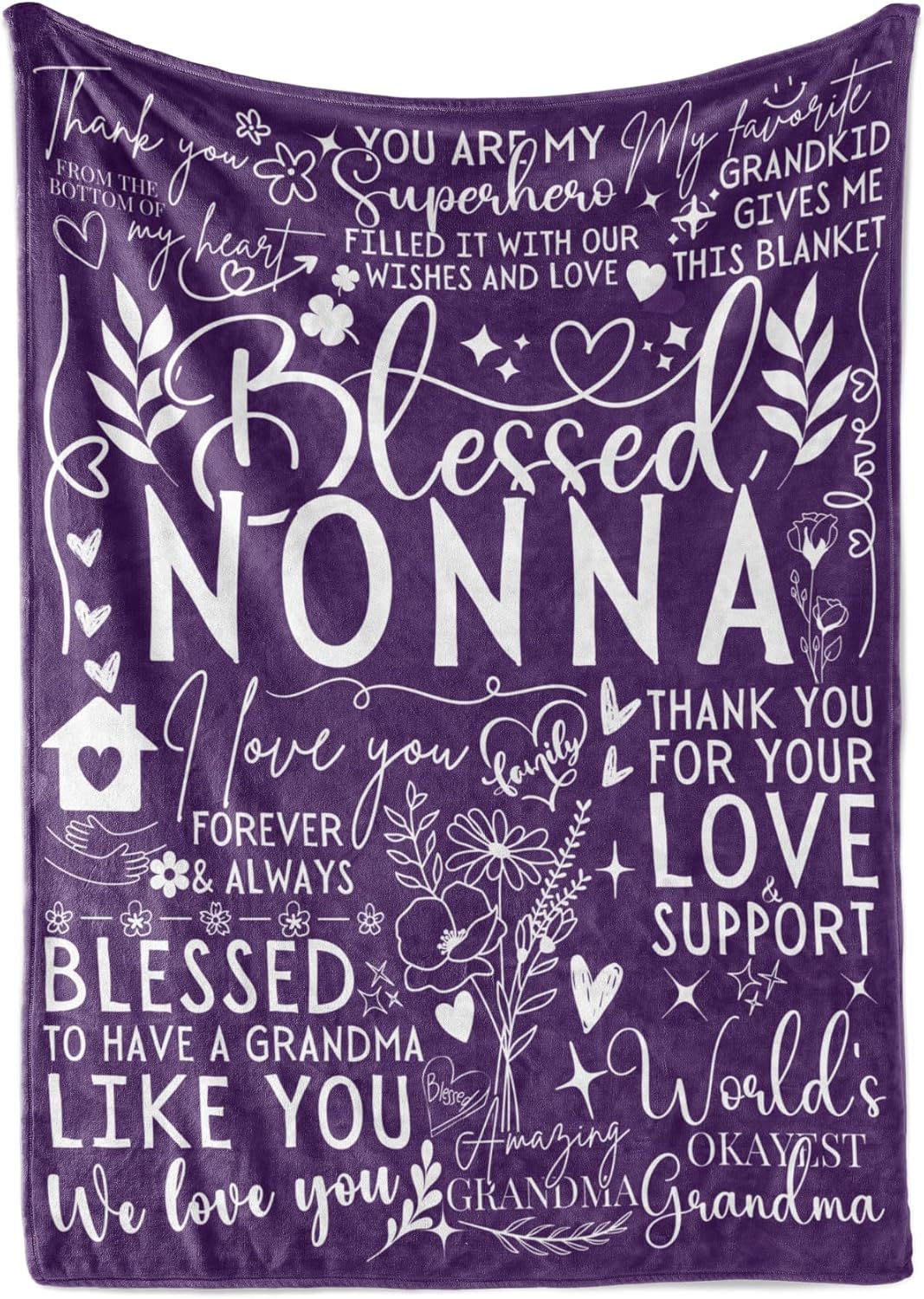 Nonna Gifts for Grandma on Mothers Day, Soft Flannel Blanket, 65 x 50 inches