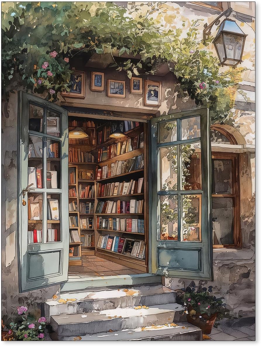 Haitunone Old Antique Library Poster Book Store Reading Canvas Wall Art Vintage Bookish Botanical Paintings Aesthetic Prints Gallery Book Shop Wall Decor 12x16 inch Unframed