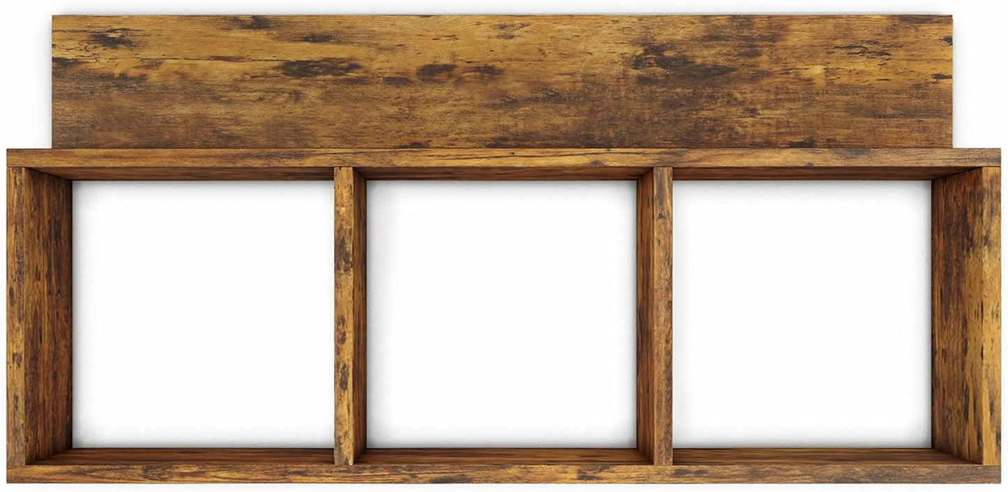 Danya B. Modern 3 Cube Floating Wall Shelf with Display Ledge - Easy to Hang Wall Mounted Triple Cubby Shelf (Aged Pine)