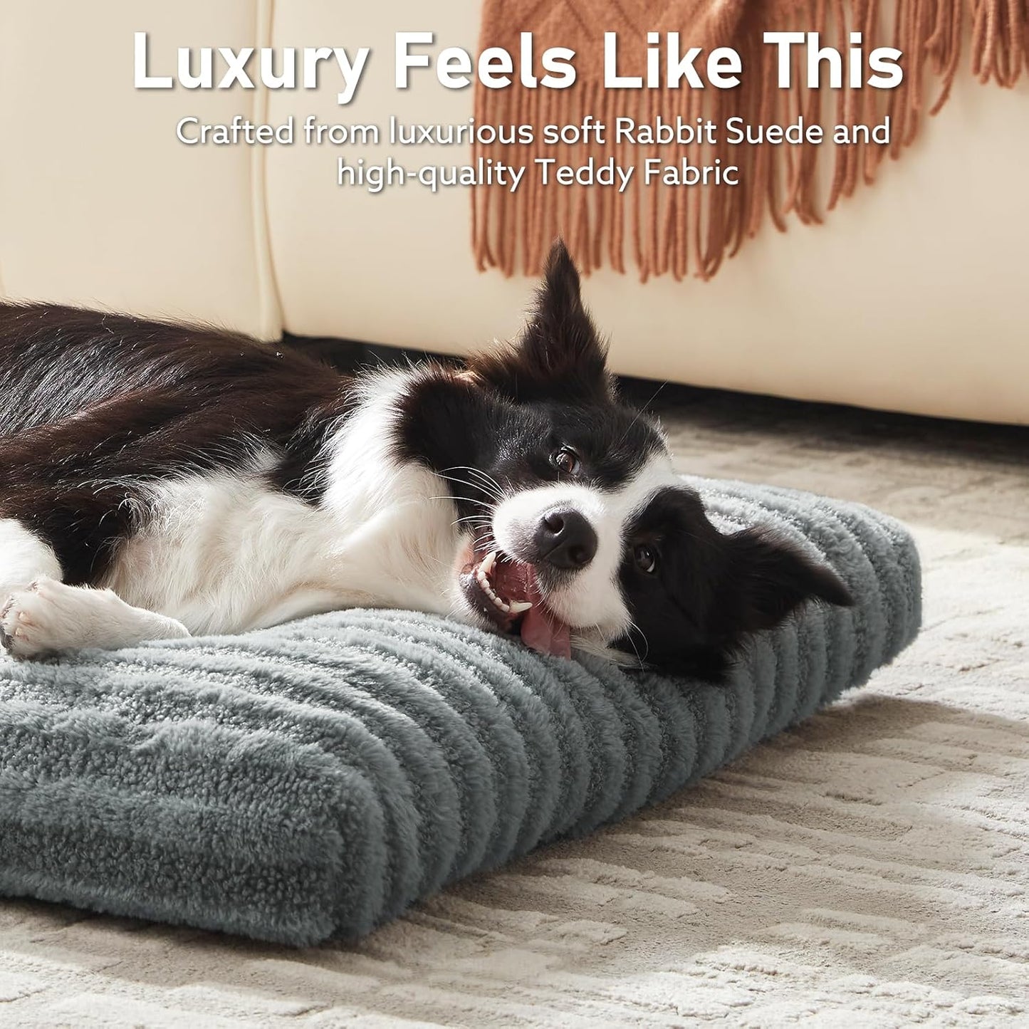 FURTIME Washable Dog Bed Large Sized Dogs, Deluxe Dog Crate Beds Comfy Fluffy Kennel Pad Anti-Slip Pet Sleeping Mat, Machine Washable Dogs Pillow, 35"x23"x3.5", Gray