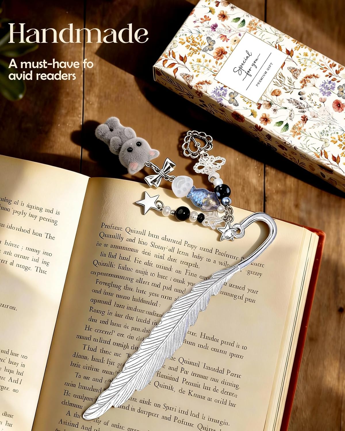 Buleens 2 Pack Bookmarks for Women Reading - Book Marks for Readers Book Lovers, Cute Cat Pink Grey Personalized Metal Bookmark with Pendants, Pretty and Aesthetic Book Accessories Reading Gifts