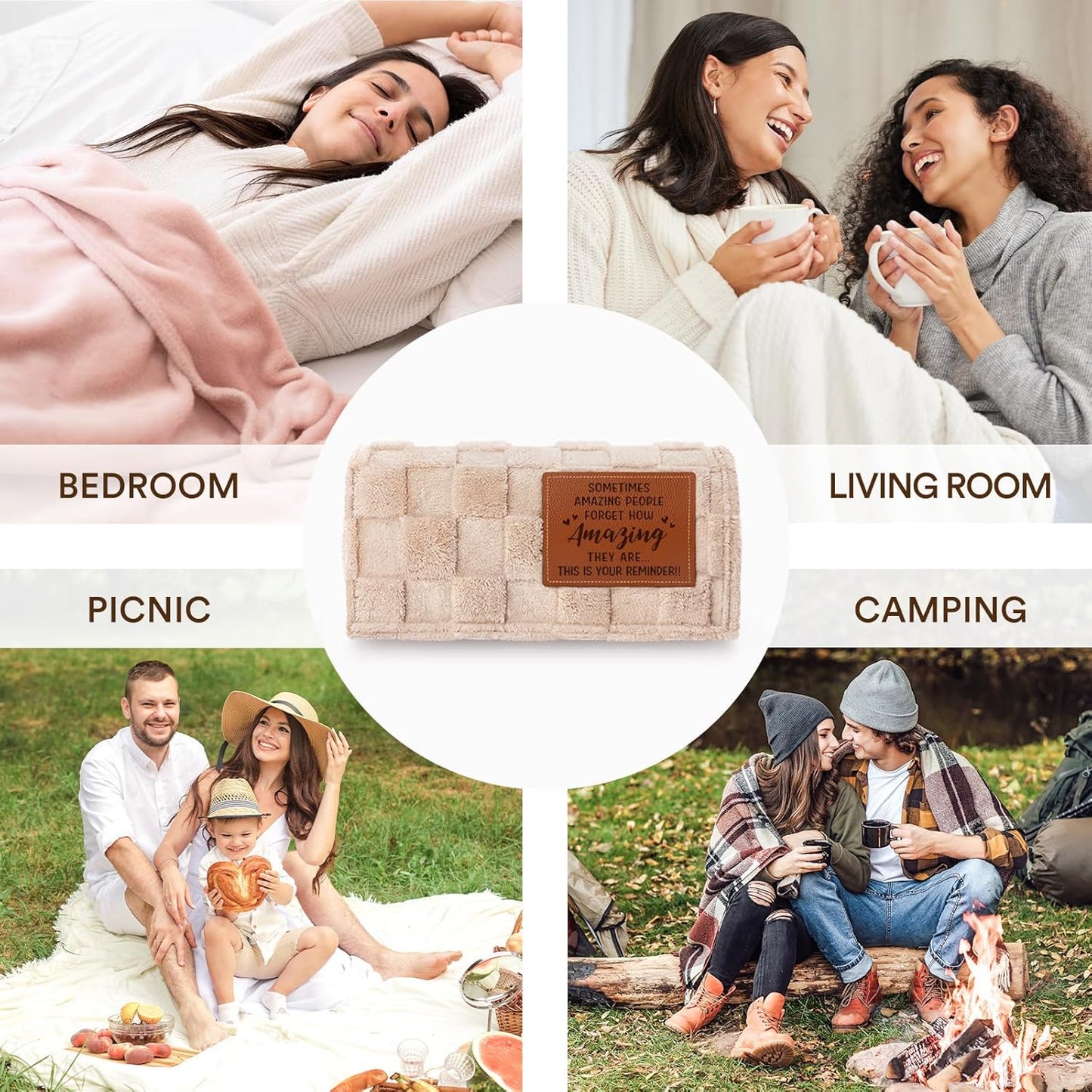 Blanket Gifts for Women Men - You are Amazing Blanket - Birthday Gifts for Women Friendship, Thank You/Appreciation Presents, 3D Checkered Throw with Leather Label, 50”×60“