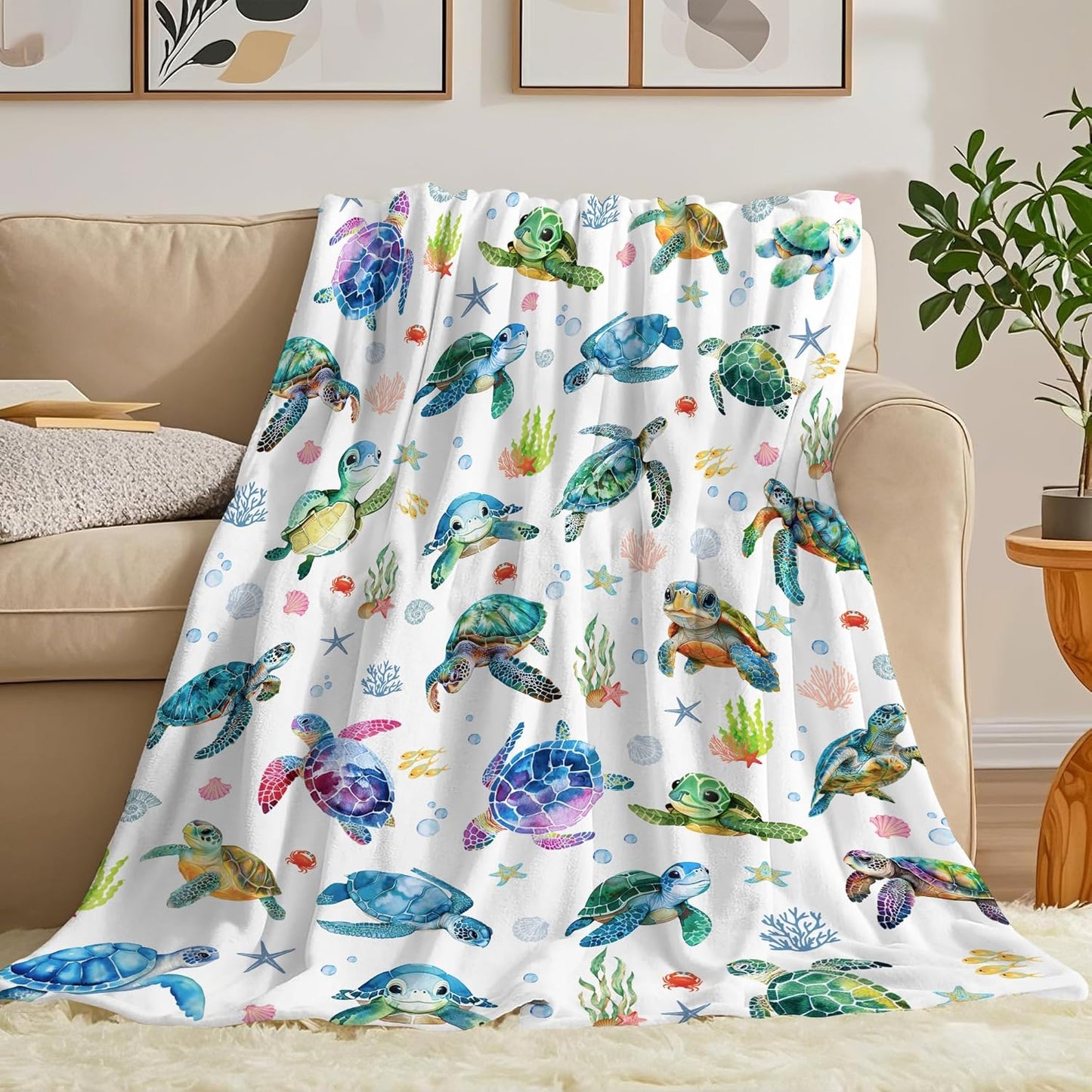Sea Turtle Blanket Soft Cozy Flannel Turtle Throw Blanket Turtles Birthday Bedding Decor Gifts for Girls Women Kids Adults 50"x40"