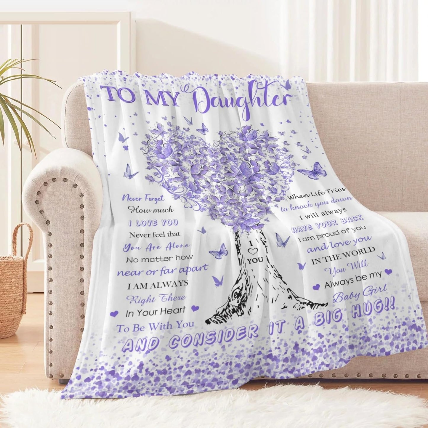 Daughter Gifts from Mom Dad, Birthday Gifts for Daughter, Unique Fun Purple Tree Girl Throw Blanket Gift for Graduation Christmas Quinceanera Super Soft Warm Comfy Plush Flannel Fleece Blanket 60"x50"