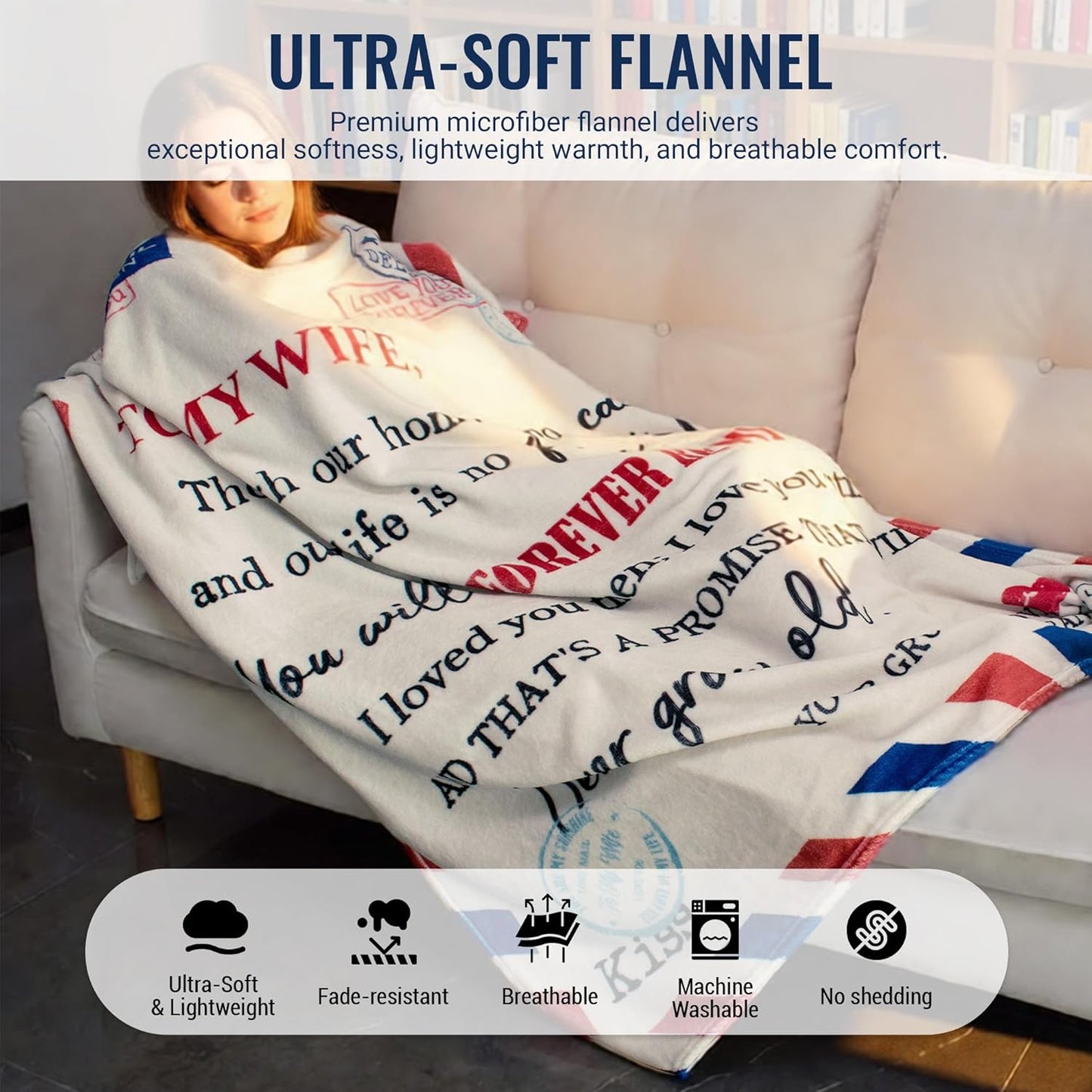 Gift for Wife from Husband - Wedding Anniversary Romantic Gifts for Wife, Valentines Day Gift, Birthday Gifts Cozy Soft to My Wife Flannel Throw Blanket for Couch Bed