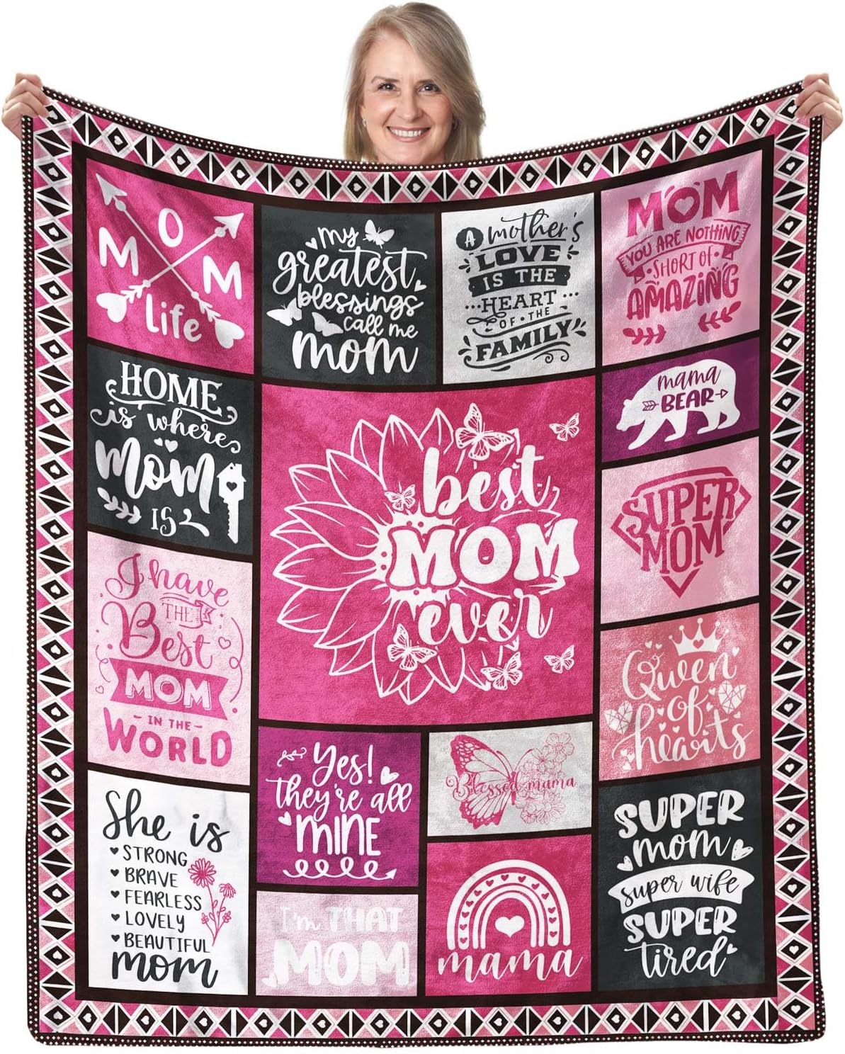 Best Mom Ever Blanket Gifts for Christmas Day, 60"X50" Mom from Daughter Son, Warm Soft Throw Blanket, Christmas,Valentine's Day