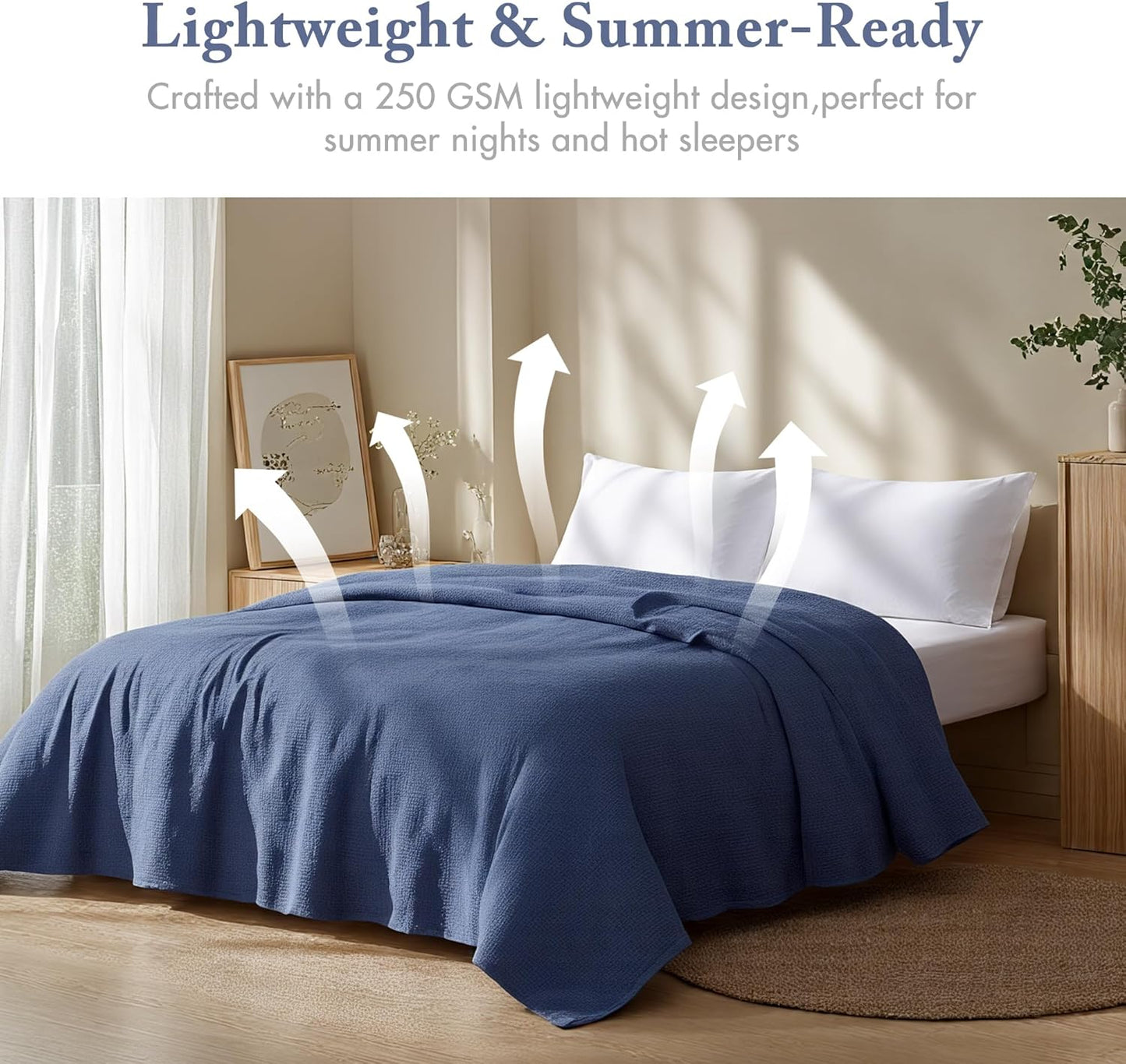 Madison Park Freshspun Basketweave Luxury Cotton Blanket Navy 108x90" King Size Basketweave Premium Soft Cozy 100% Cotton For Bed, Couch or Sofa