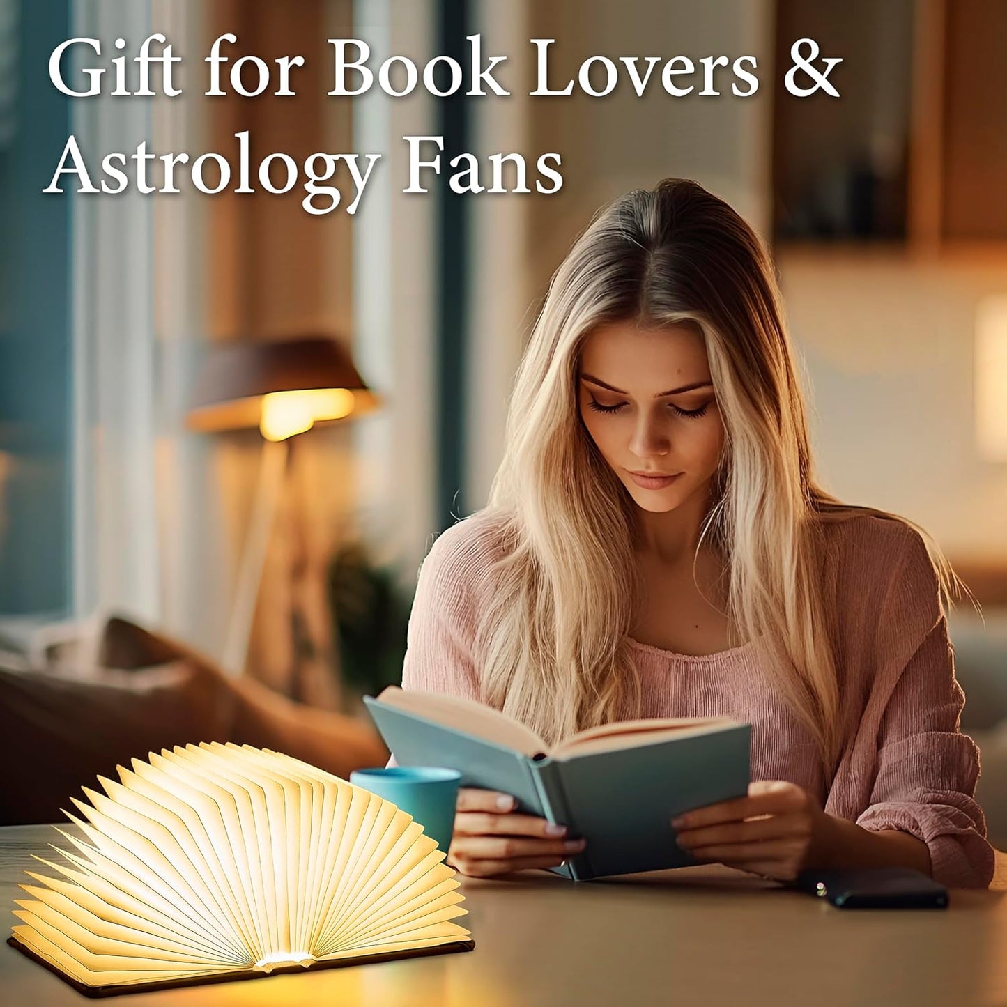 Book Lamp Book Lovers Gifts, Starry Sky Constellations Book Light 2 Colors, Foldable Paper Lamp as Home Decor, Bookish Birthday Gifts for Women or Freinds
