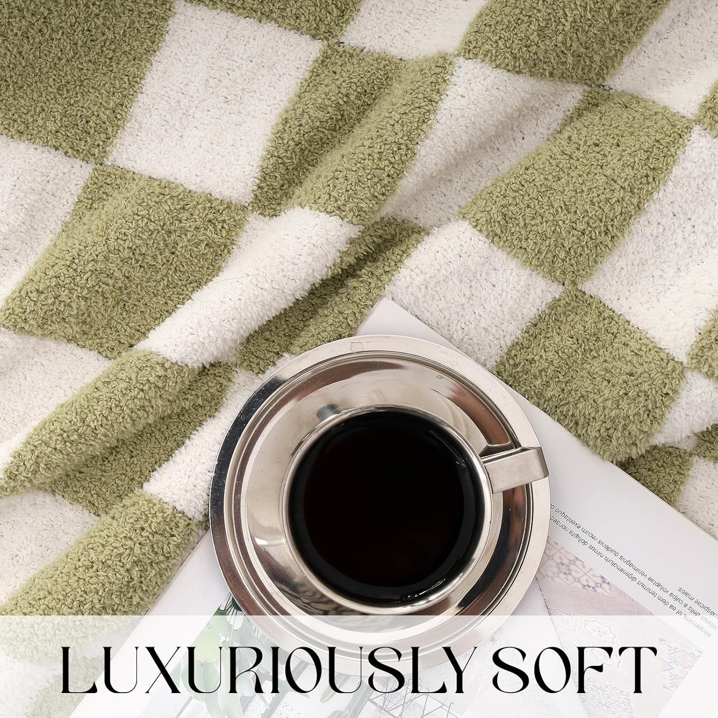 Cozy Knit Throw Blanket - Ultra Soft & Warm Checkerboard Grid Pattern Fluffy Polyester for Couch, Bed - Gift for Women, Mom, Daughter (50x60 in, Green)