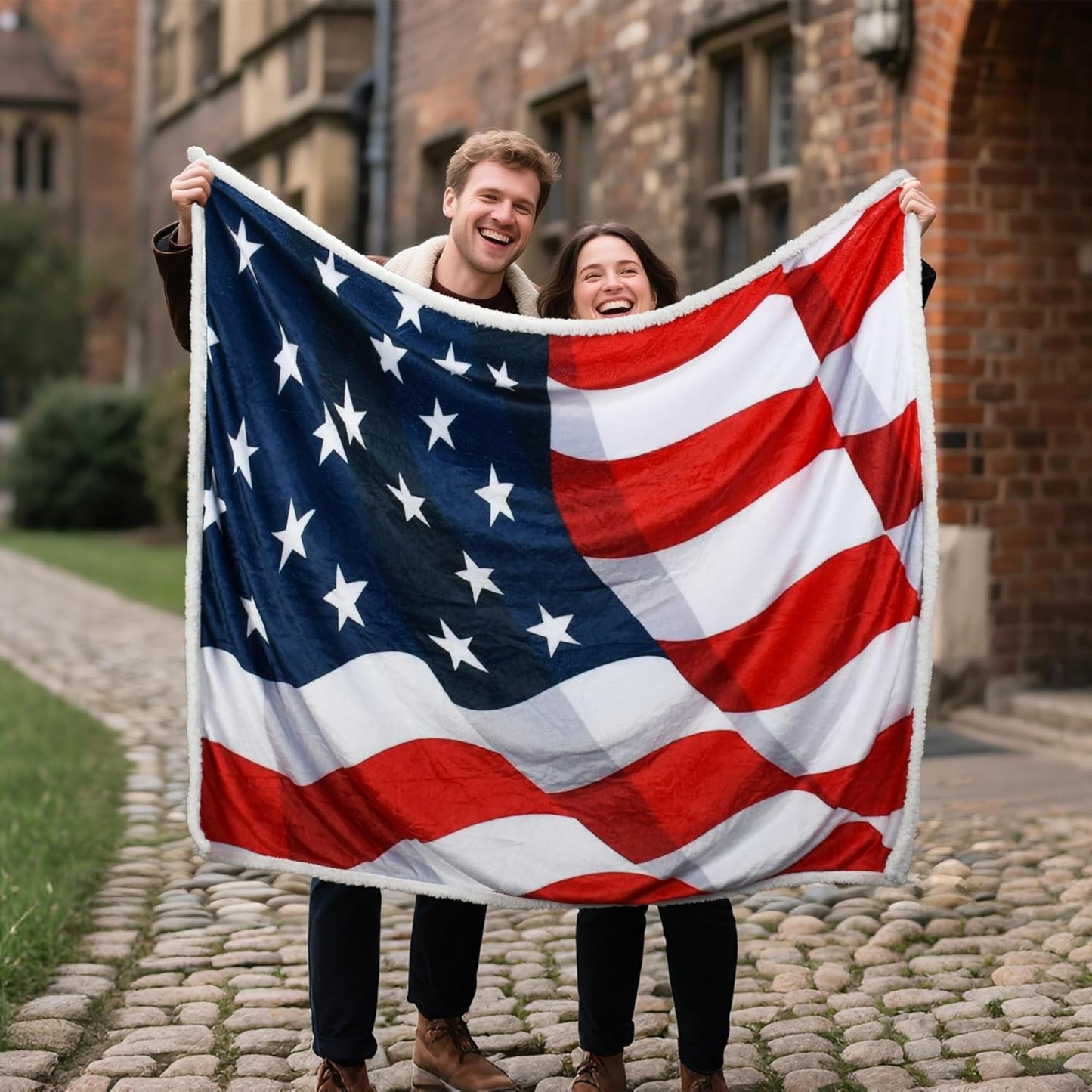 Tirrinia US Flag Patriotic Sherpa Throw American Flag Blanket, Cozy Sherpa Fleece Plush Bed Throw TV Blankets Reversible for Bed or Couch 4th of July Citizenship Election Veteran Gift