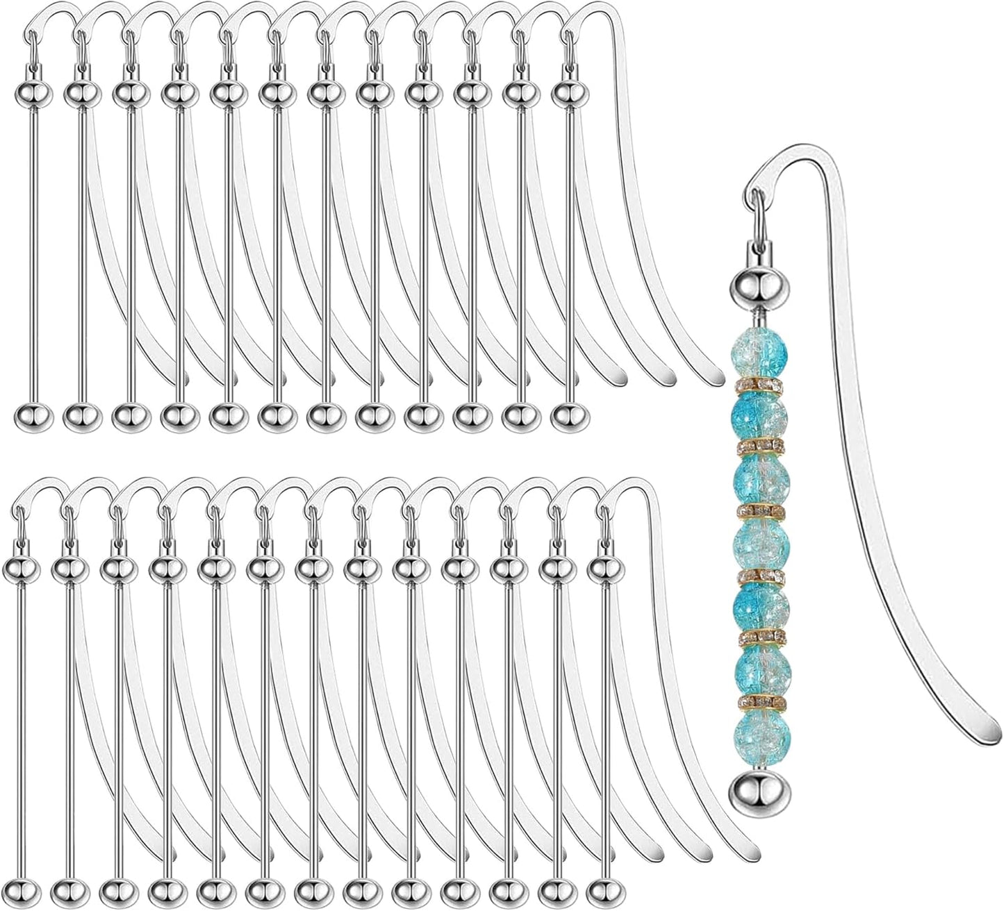25PCS Beadable Bookmarks DIY Metal Blank Beaded Bookmark Beadable Items Modern Beaded Craft Jewelry Pendant Charm Gift Perfect for Book Lovers Students Teachers and Office Supplies
