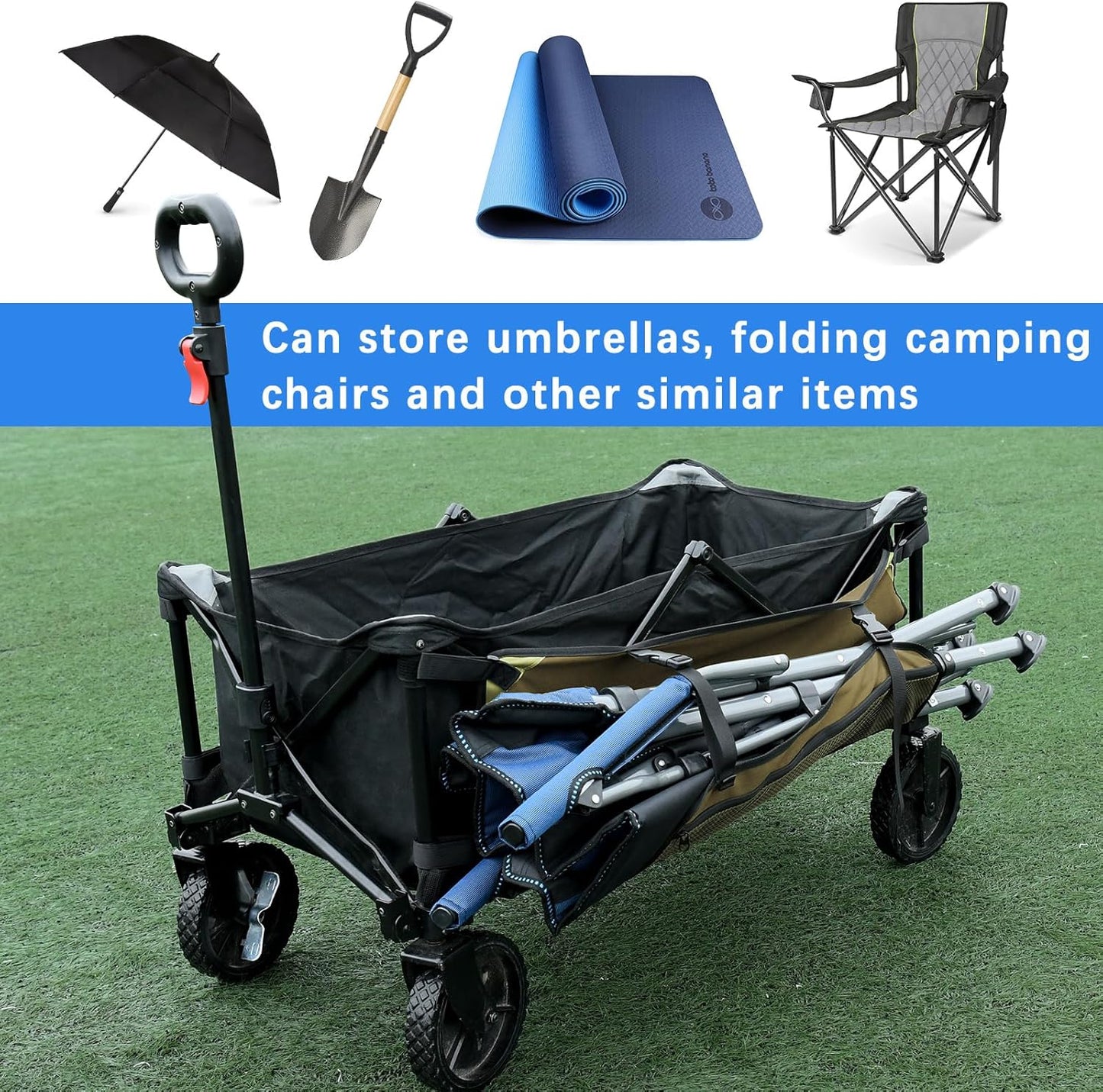 Xxerciz Collapsible Wagon Side Pocket for Umbrella, 900D Oxford Storage Bag with Mesh Pouch for Folding Wagon, Garden Cart Accessories Bag for Camping Garden Sports (Yellow)