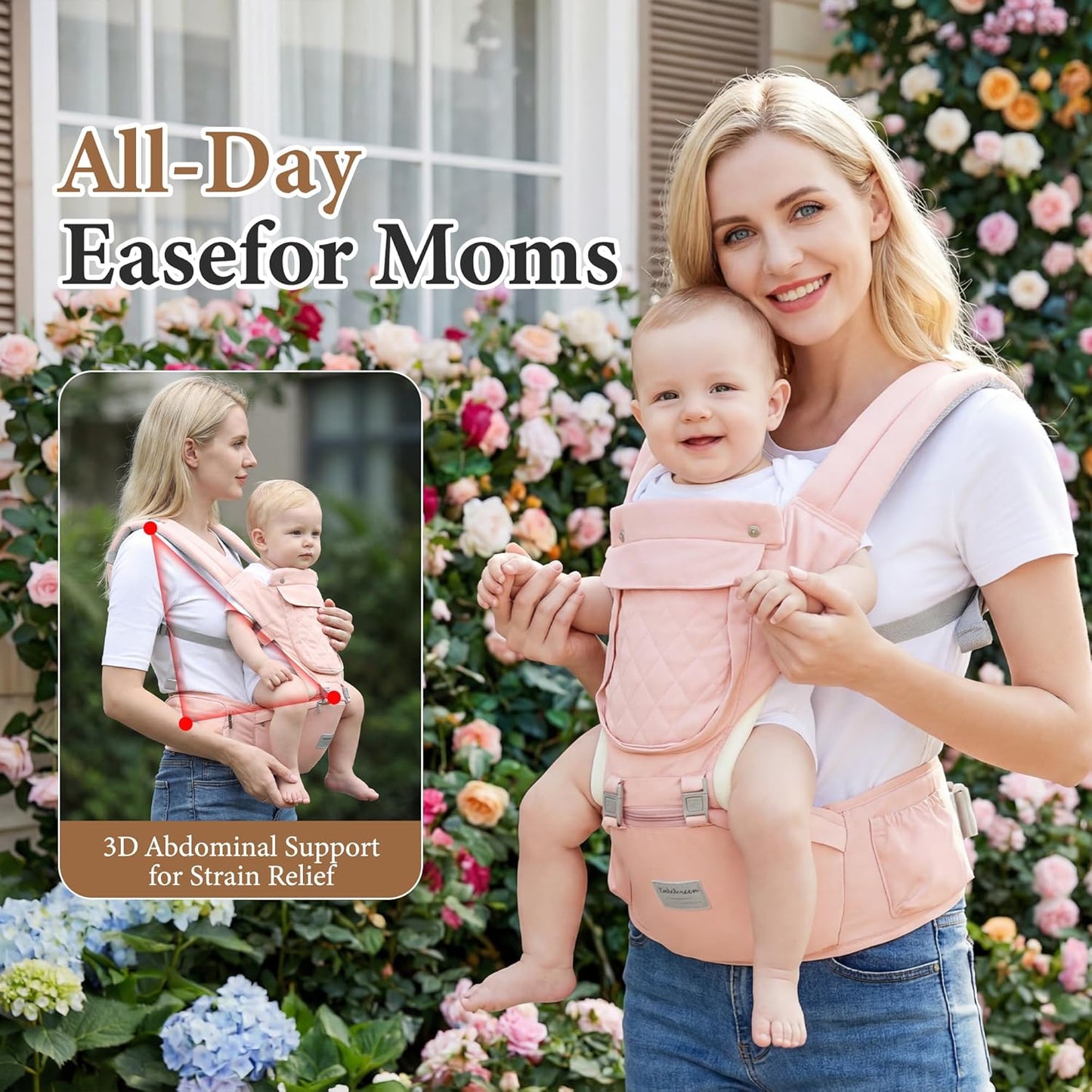 Baby Carrier Newborn to Toddler, 6-in-1 Baby Carrier with Hip Seat Lumbar Support 7-41 lbs, Baby Soft Carrier for All Seasons & Positions, Adjustable Size for Shopping Hiking Travelling