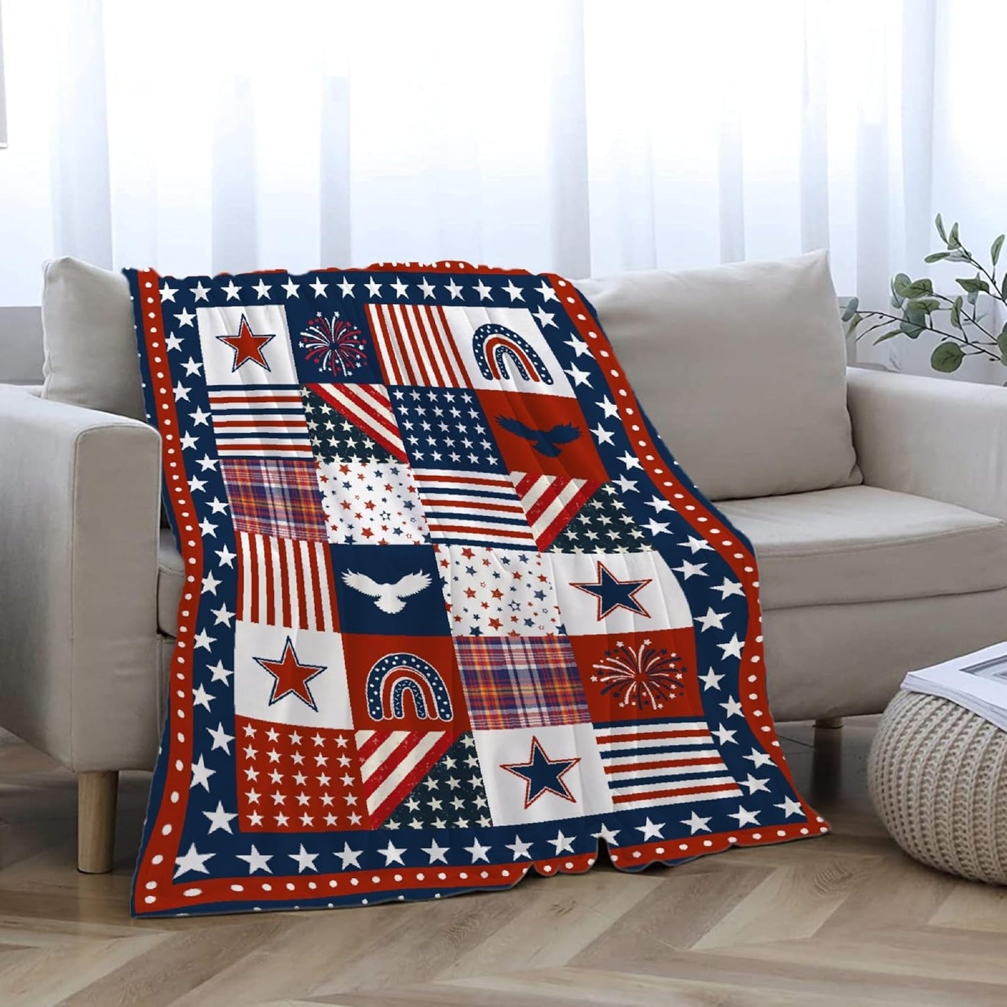 Flag Star Patriotic Blankets Independence Day 4th of July Blanket Gifts, Ultral Soft Blue Red White Lightweight Flannel Blankets Throw for Home Sofa Bed Chair 50"x60" for Teens