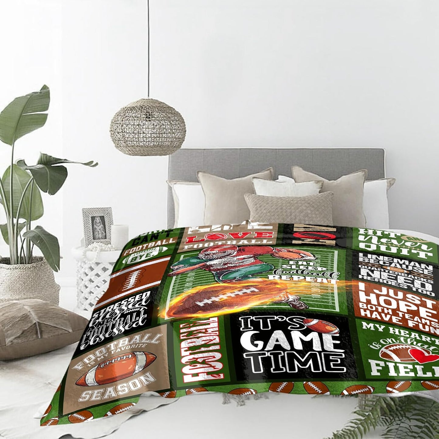 Football Throw Blanket for Couch & Bed - 50x60 Inch Soft Lightweight Flannel for Fans, Team Spirit Graphics, Cozy Gift for Players, Men & Women