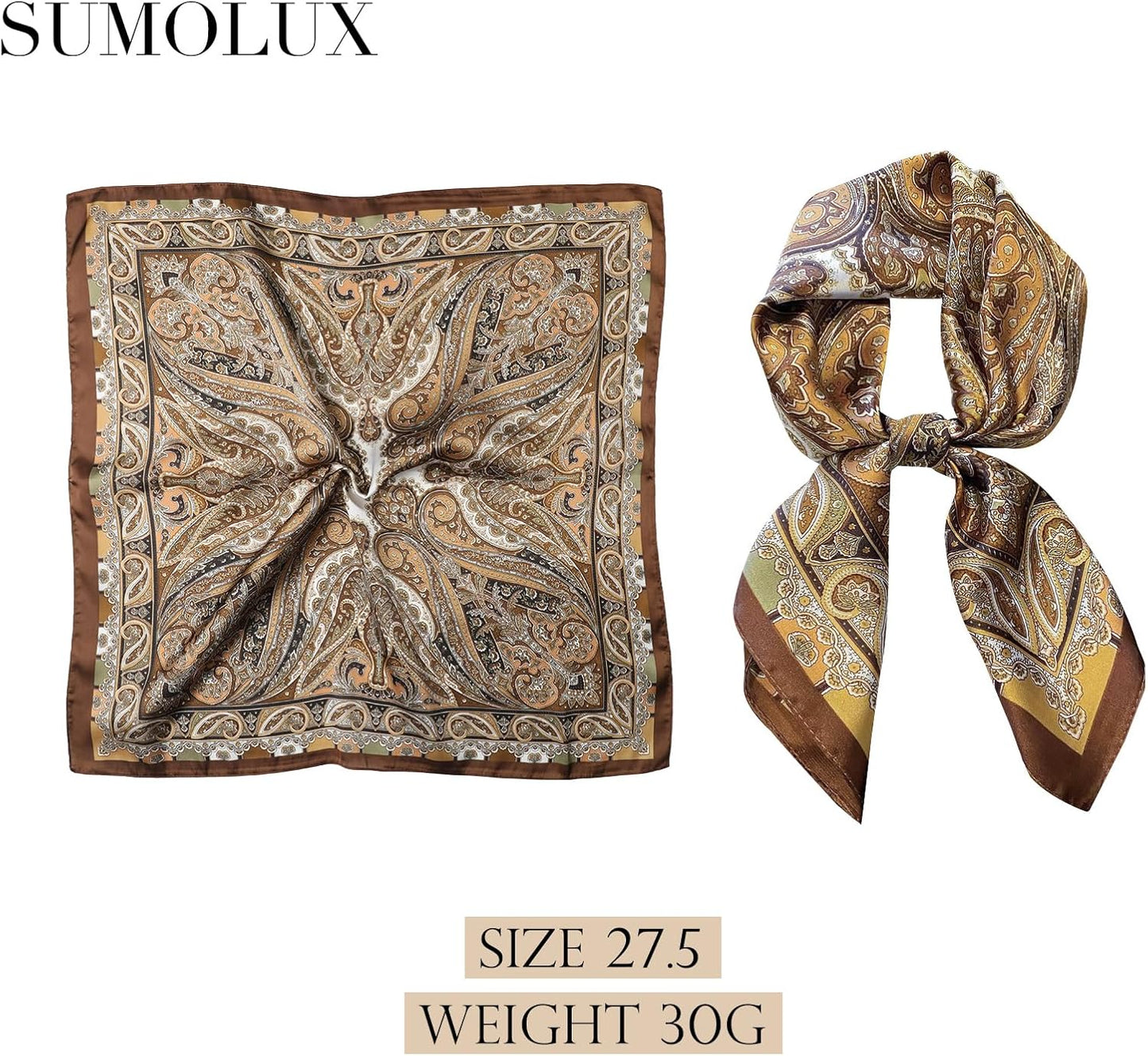 Sumolux Head Hair Scarf for Women Like Satin Silk Scarf Bandana Hair Wrapping Night Large Square Scarves 27.5"