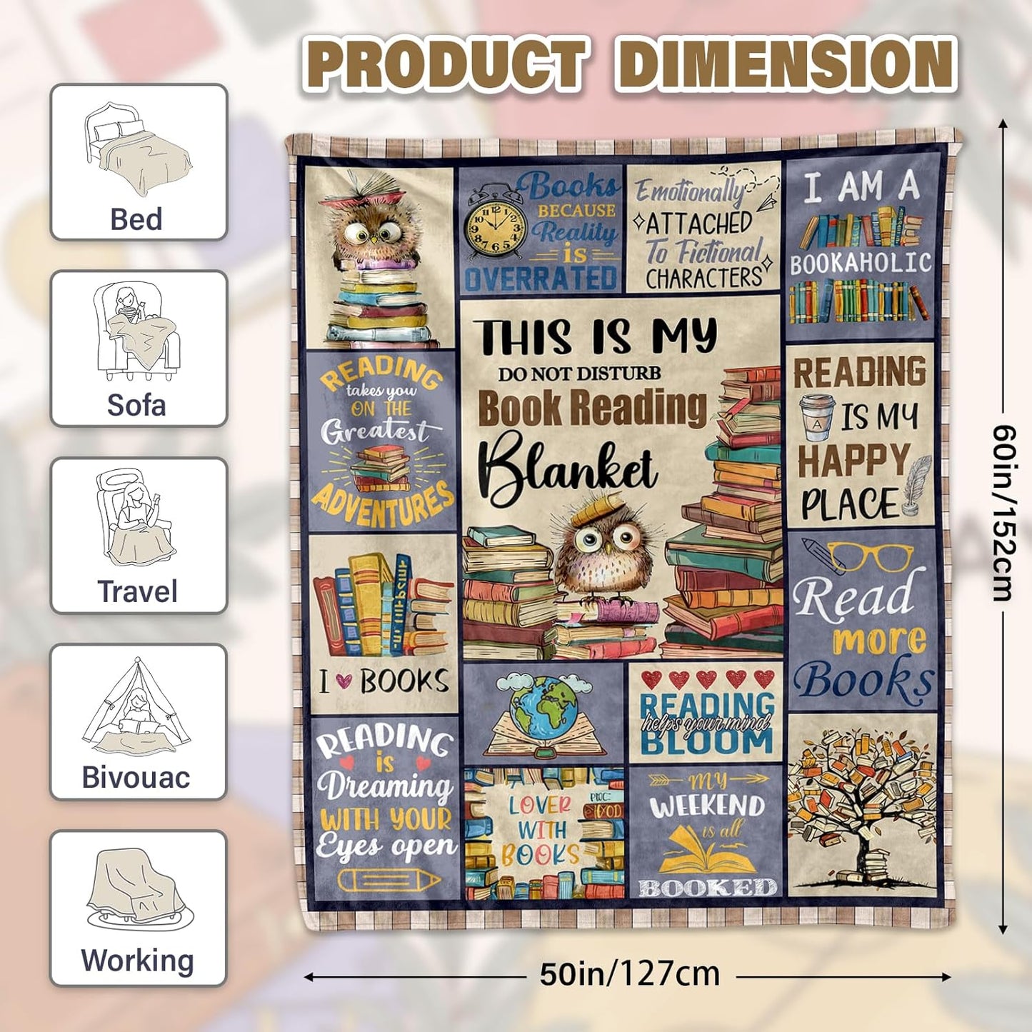 Book Lovers Blanket 50"x60", Birthday Gifts for Book Lovers, Readers, Librarians, Bookworms, Reading Bookish Gifts for Women and Men, Literary Throw Blanket for Christmas Thanksgiving