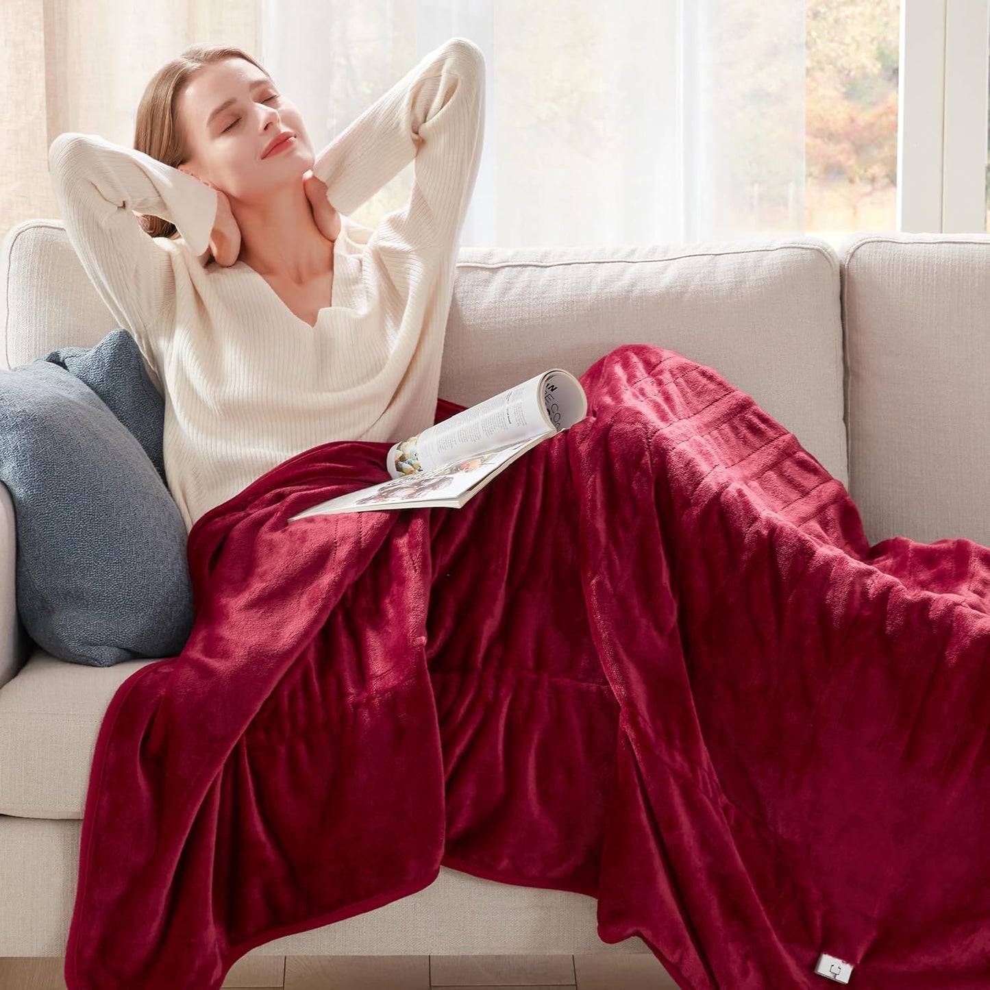 Degrees of Comfort Heated Throw Blanket 50x60'' – Soft Plush Electric Blanket with 6 Heat Settings & Auto Shut-Off, Machine Washable – Cozy Winter Gift for Bed & Couch (Burgundy Red)