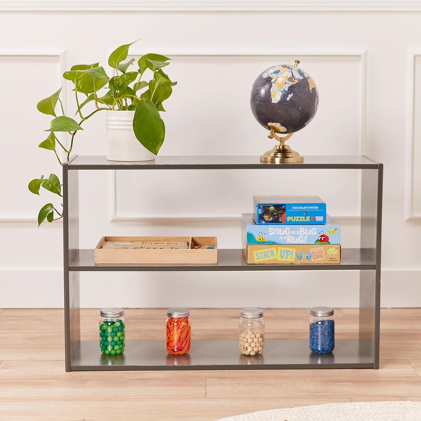 ECR4Kids Streamline 2-Shelf Double-Sided Storage Cabinet, 24in, Classroom Furniture, Grey Wash