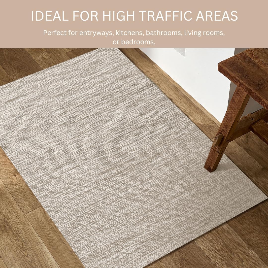 Hand Woven Area Rug 2x3 Feet - Rustic Farmhouse Boho Accent Rug for Living Room Bedroom Kitchen Entryway Floor Mats - Ideal for High Traffic Areas 100% Cotton Rag Rug Natural
