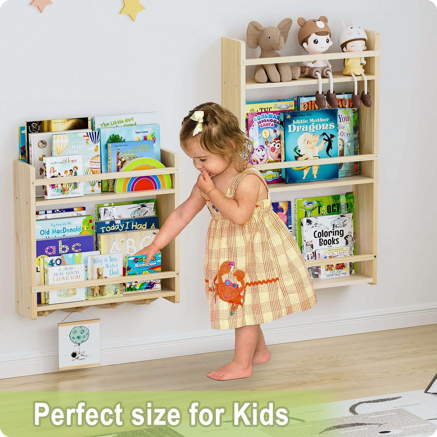 Wall Bookshelf for Kids, 3 Tier Kids Bookshelf Wall, 16.5 inch Floating Book Shelves for Nursery, Great for Bedroom, Living Room, Play Room and Nursery.