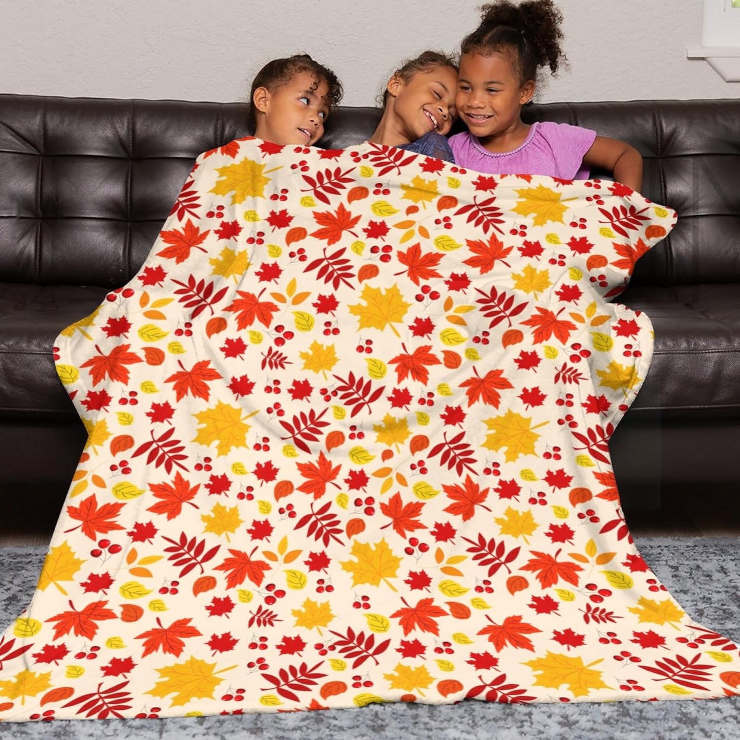 Fall Throw Blanket, Orange Maple Leaves Soft Fuzzy Plush Fleece Blanket, Cozy Warm Flannel Autumn Blankets for Couch Sofa Bed Living Room Home Decor Thanksgiving Gifts Ideas 50"X60"