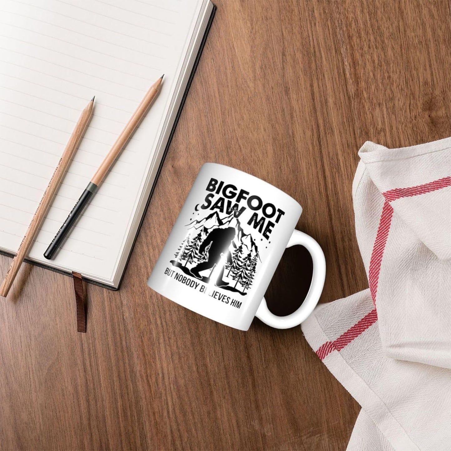 Bigfoot Saw Me But Nobody Believes Him Ceramic Coffee Mug Cup, Funny Sasquatch Gift 11 oz.