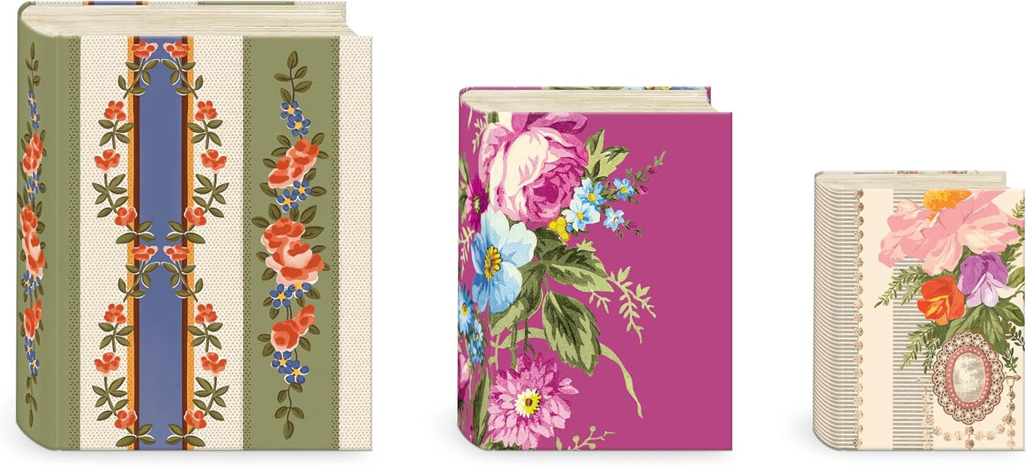 Punch Studio Decorative Storage Boxes with Lids | Nested Book Style Set of 3 Coated Cardboard Keepsake Box for Photos Documents Gifts Home Organization, 11” x 13.5” – Timeless Treasures Floral