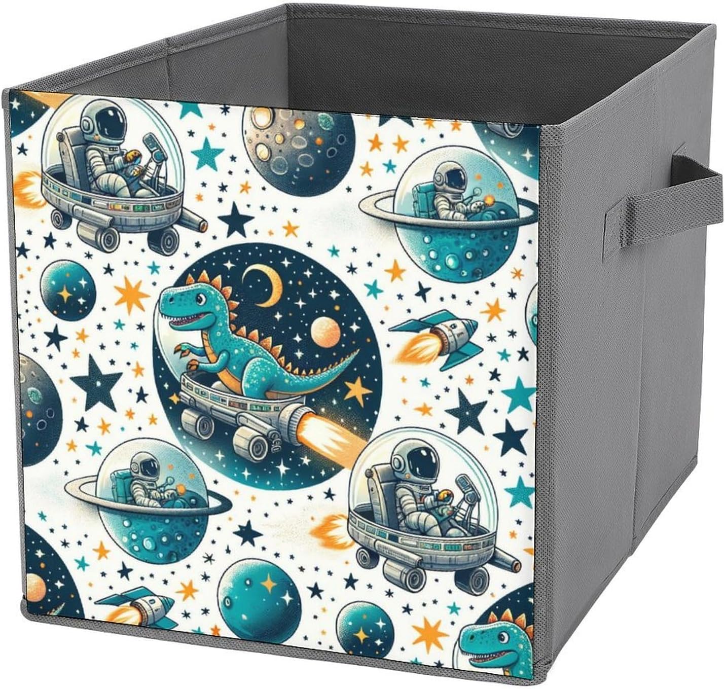 Car Traveling Dinosaurs Space Storage Cubes,Fabric Collapsible Storage Bins with Dual Handles, Foldable Cube Baskets for Shelf,Closet Organizers And Storage Box