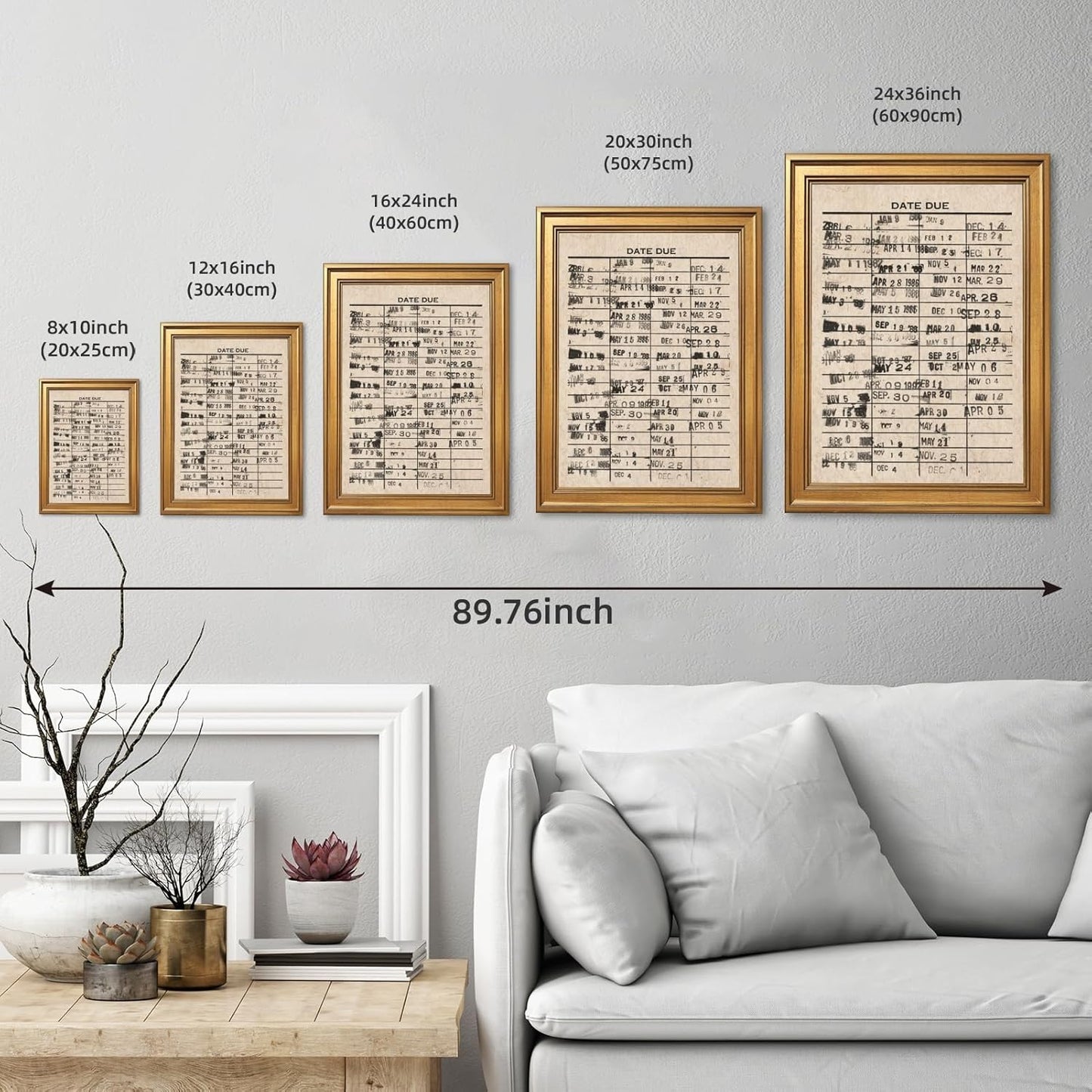 Framed Vintage Library Date Due Wall Art Retro Book Stamp Poster Reading Nook Art Print Nostalgic Booklish Canvas Painting Literary Card Wall Hanging Aesthetic Home Decor 12x16inch