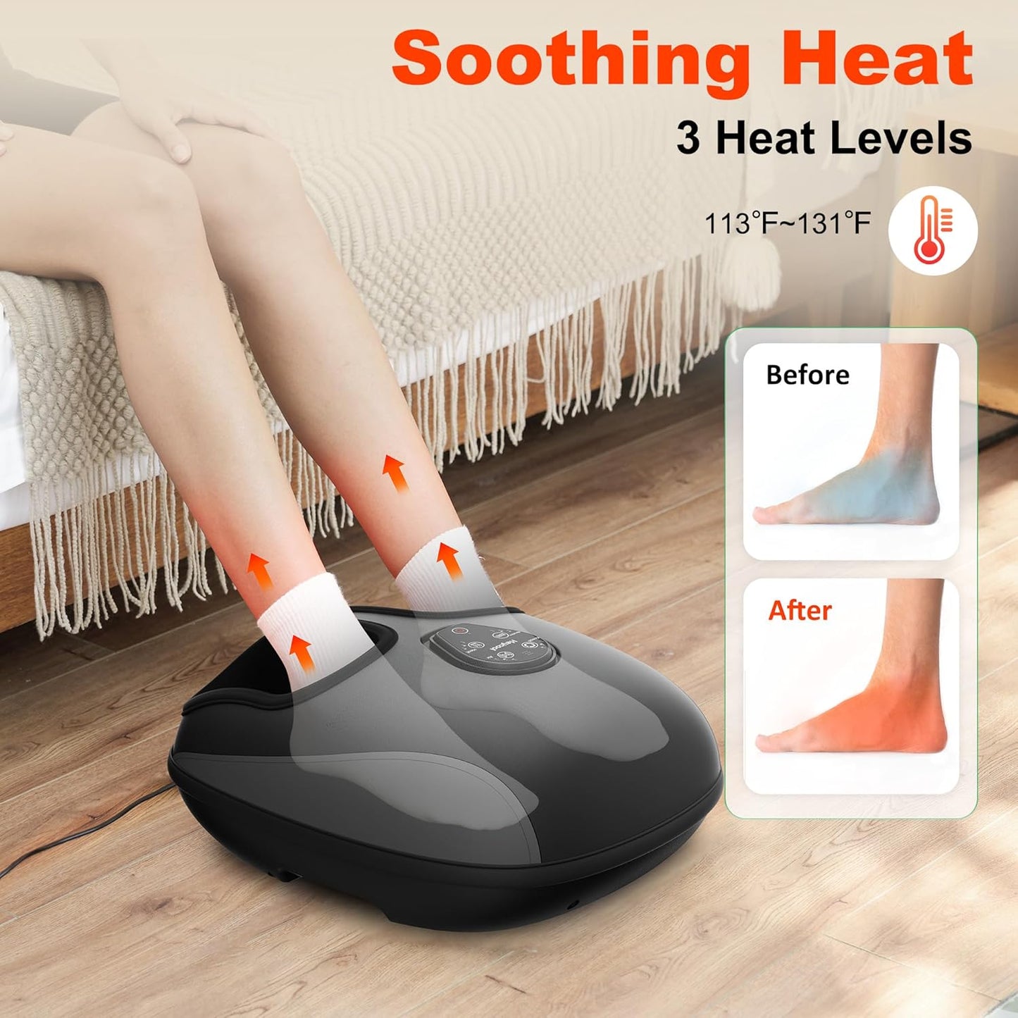 Shiatsu Foot Massager, Electric Foot Massager Machine with Heat, Deep Kneading, Compression, Vibration, Remote Control, Feet Massager for Neuropathy, Plantar Fasciitis, Size 13