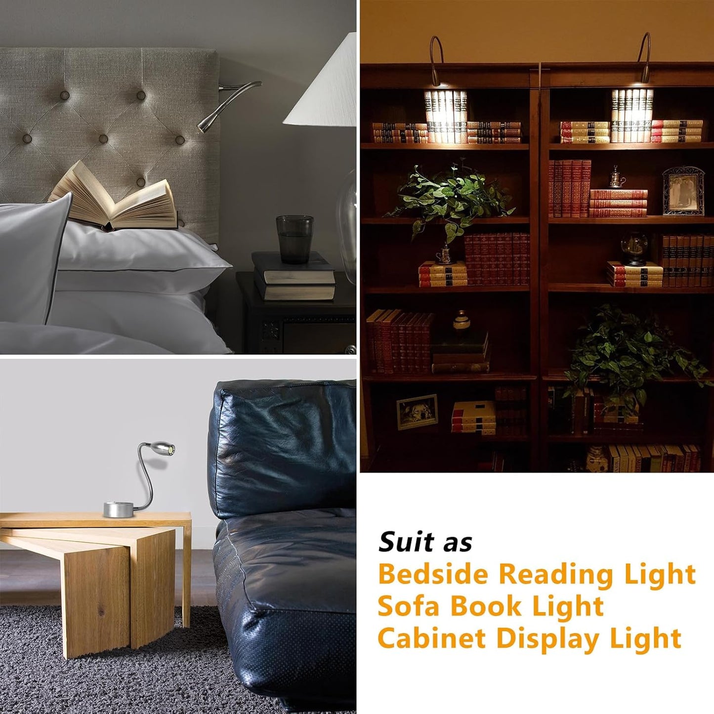 ALLDIO Plug in Wall Sconce, Wall Mount Book Lights for Reading in Bed, Minimalist LED Bedside Reading Lamp Bookshelf Display Lights (3W, Warm White)