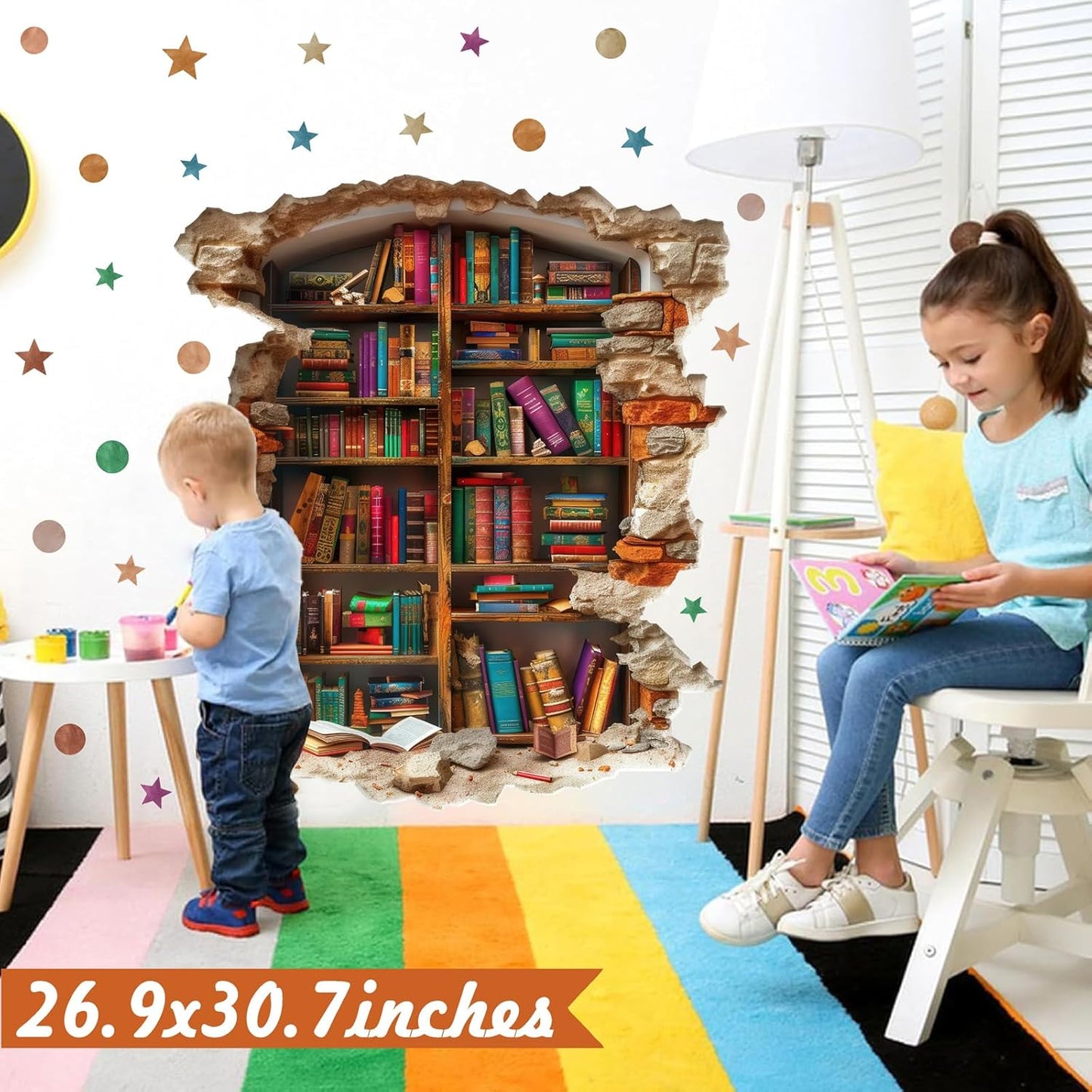 Large Vintage Book Wall Stickers 3D Broken Wall Decals Peel and Stick Reading Room Art Murals Read Signs Vinyl Decal Bookshelf Art Decorations DIY Walls Sticker for School Library Classroom Home Decor
